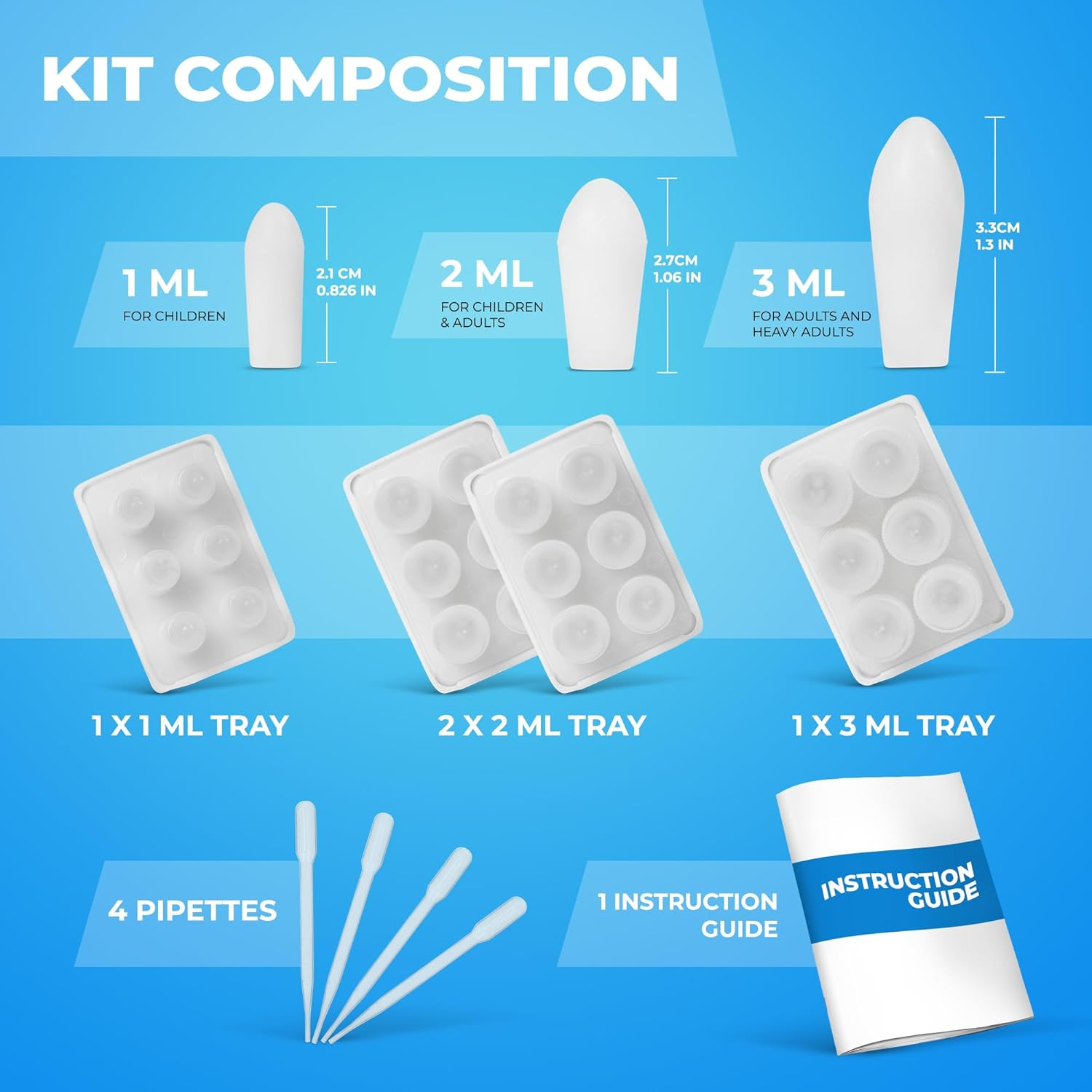 Suppository Molds Kit - Made in France, 3 Sizes (1Ml, 2Ml, 3Ml), Reusable Suppositories Mold - 4 Trays image number 3