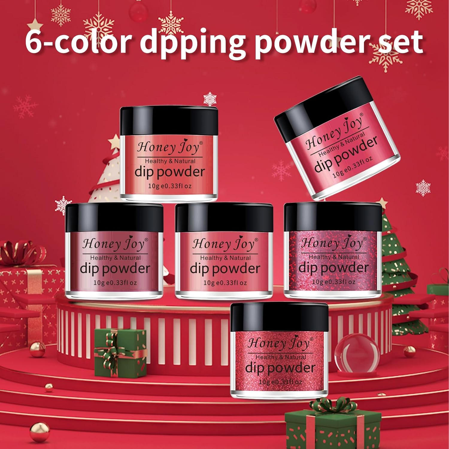 Honey Joy 6 BOX/SET Wine Red Dip Powder Glitter Dark Barn Red Fine Dipping Powder Colors No Need Lamp Cure,Like Gel Polish Effect,Even & Smooth Finishing (Dp-L-6Pcs-10G/Box) image number 5