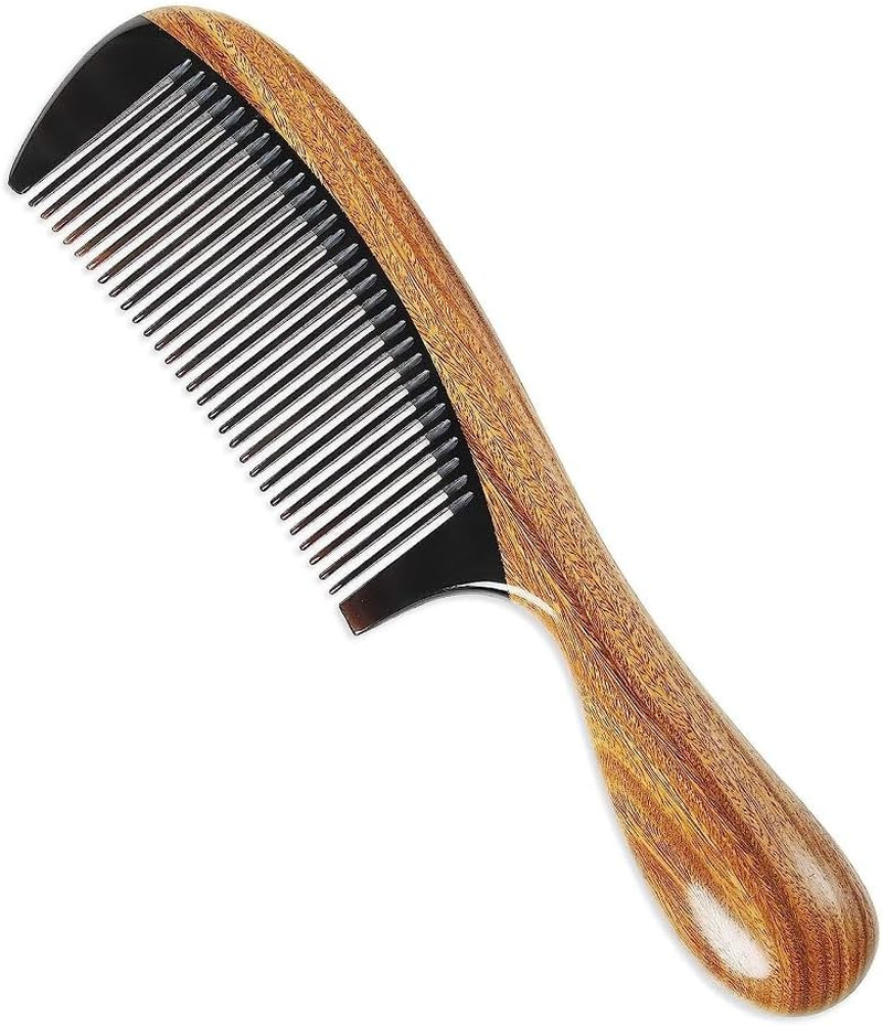 Liasun Handmade Fine Tooth Hair Comb anti Static 100% Natural Green Sandalwood Buffalo Horn Comb Detangling Comb for Women, Men, Thick, Curly, Straight, Wavy Hair