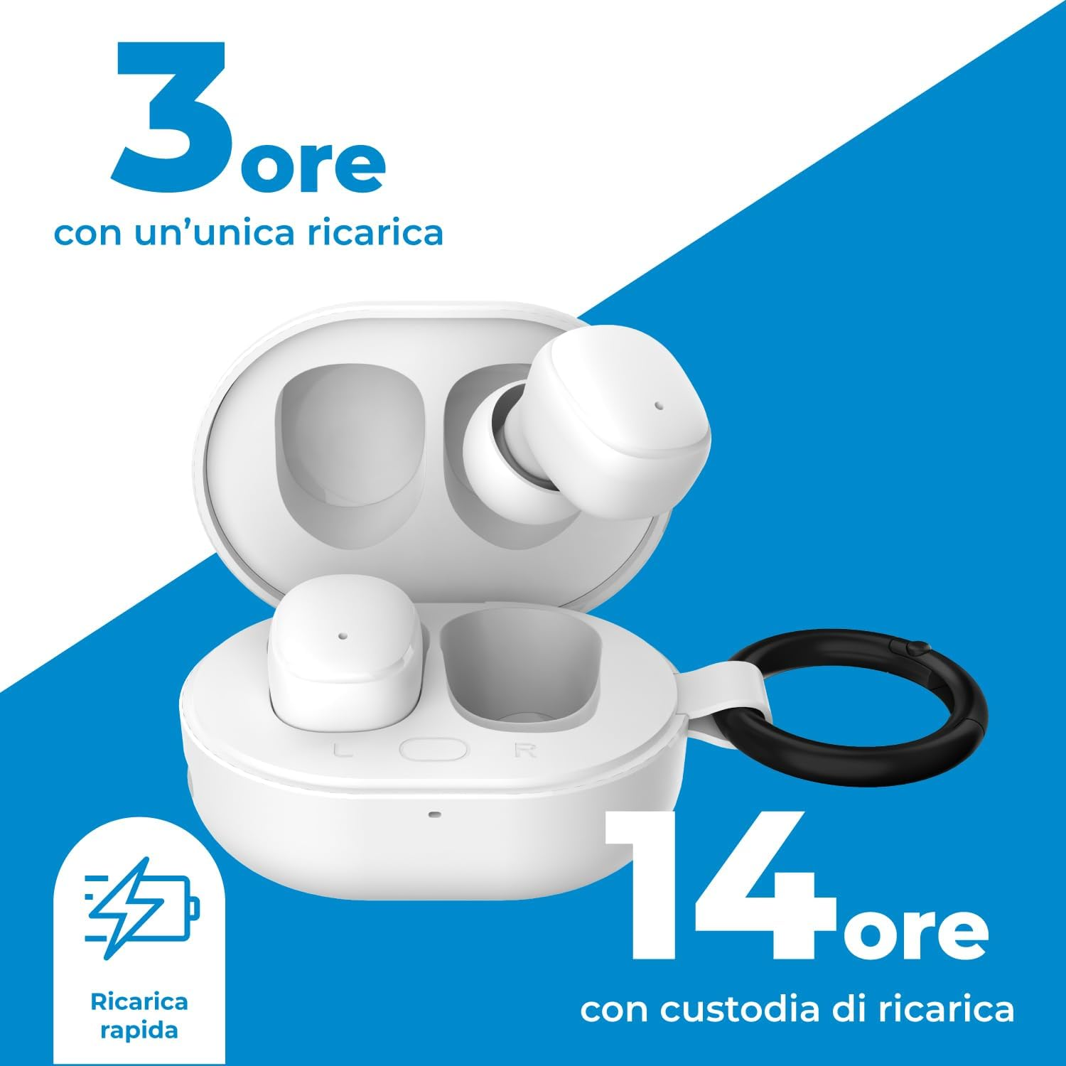 Vultech DRIP Bluetooth 5.4 Headphones, Wireless In-Ear Headphones with Microphone, 14 Hours Total, Touch Control, USB-C Charging, Siri/Google Voice Assistant, Balanced Sound, Android/Ios, White image number 3