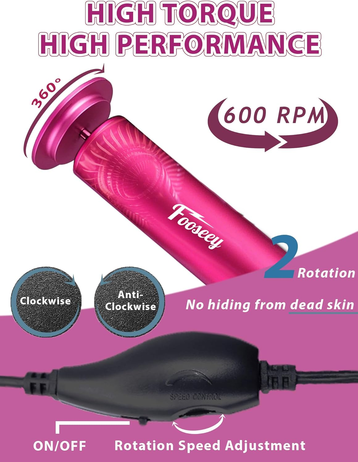 Electric Foot File Tool - Callus Remover for Feet (FSA or HSA Eligible), Professional Pedicure Machine with 60Pcs Sandpaper Discs, Adjustable Speed Foot Files for Deadskin, Dry and Cracked Feet image number 6