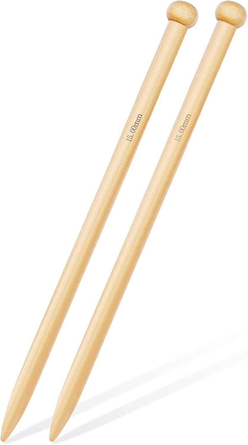 Aeelike 15Mm Knitting Needles, Thick Bamboo Knitting Needles 35Cm Long, Chunky Wooden Knitting Needles for Arthritic Hands, Large Knitting Needles 15Mm for Chunky Blanket Knitting