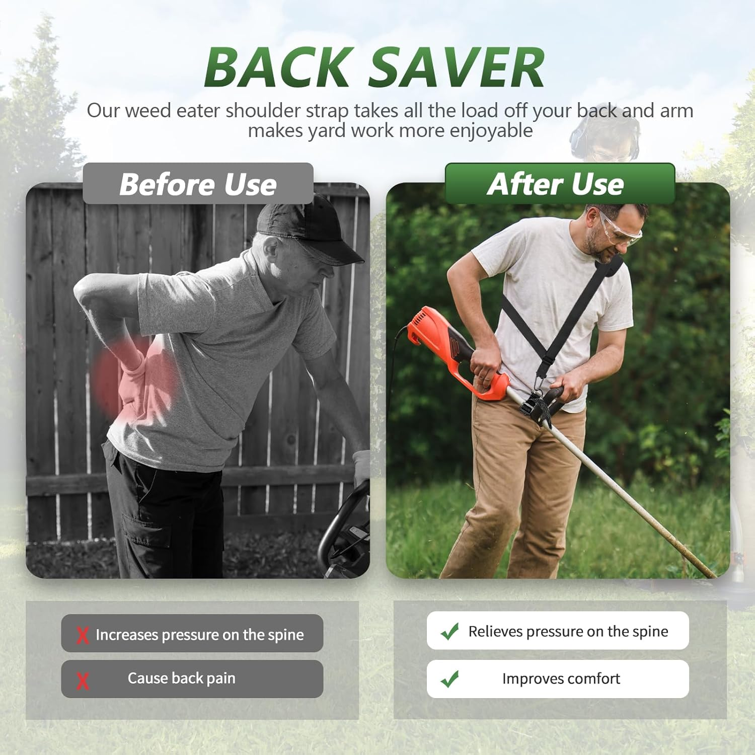 Tecreddy Weed Eater Shoulder Strap, Weed Wacker Trimmer Strap for Stihl EGO Ryobi Dewalt Milwaukee Kobalt Echo Husqvarna Toro Troy Bilt Greenworks String Trimmer Leaf Blower Multi Head System image number 5