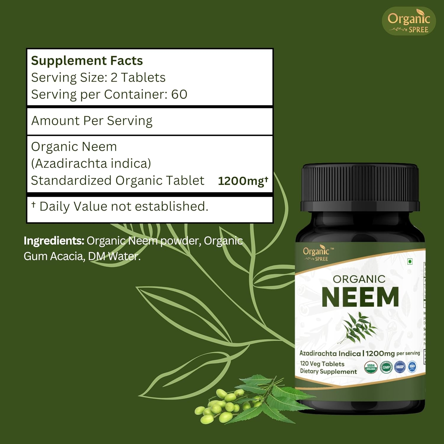 Neem 120 Tablets | Azadirachta Indica (Neem) | USDA Organic Certified | Organic and Natural 120Tab image number 5
