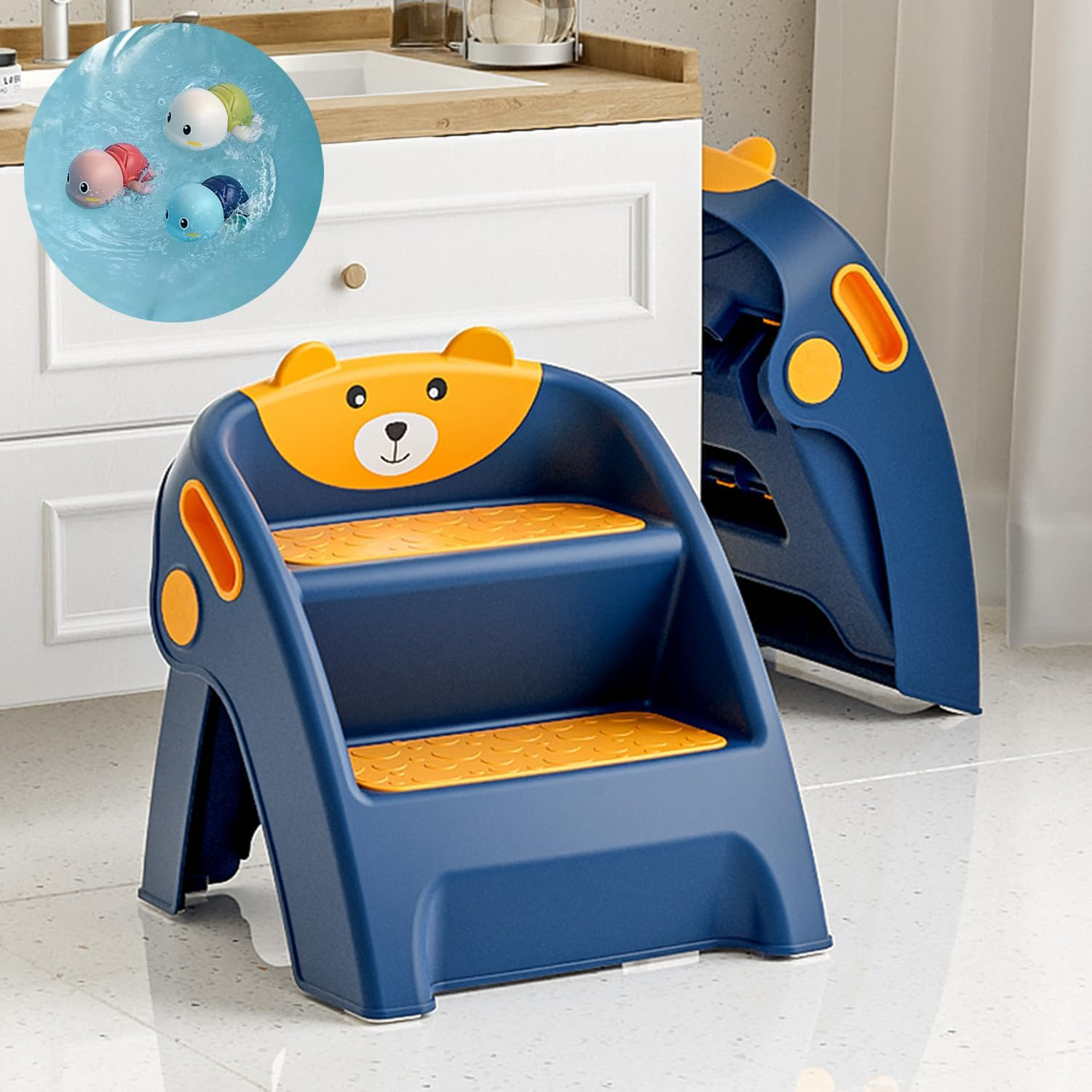 Toddler Step Stool for Bathroom Sink, 2 Step Stool for Kids Toilet Potty Training, Step for Kitchen Counter Nursery Bedroom, Step Stool Folding Bathroom Sink, Kitchen Counter, Easy to Move