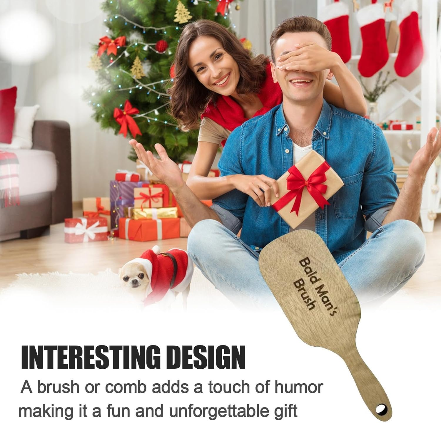 Gag Comb for Bald Man | Funny Wooden Hairless Combing Brush and Toothless Comb Set | for Friends with Thinning Hair image number 4