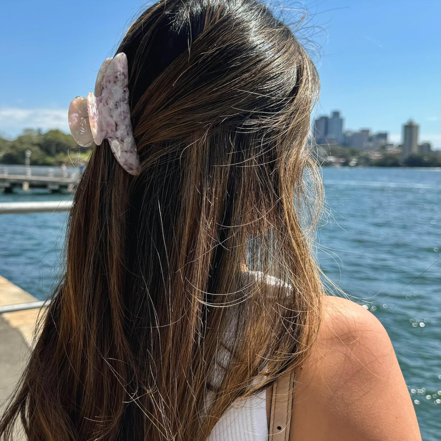 2PC Large Hair Claw Clip for Thick Hair - Marble, Opal Design (10Cm) (Pink-Purple Marble & Black-White Marble) image number 4