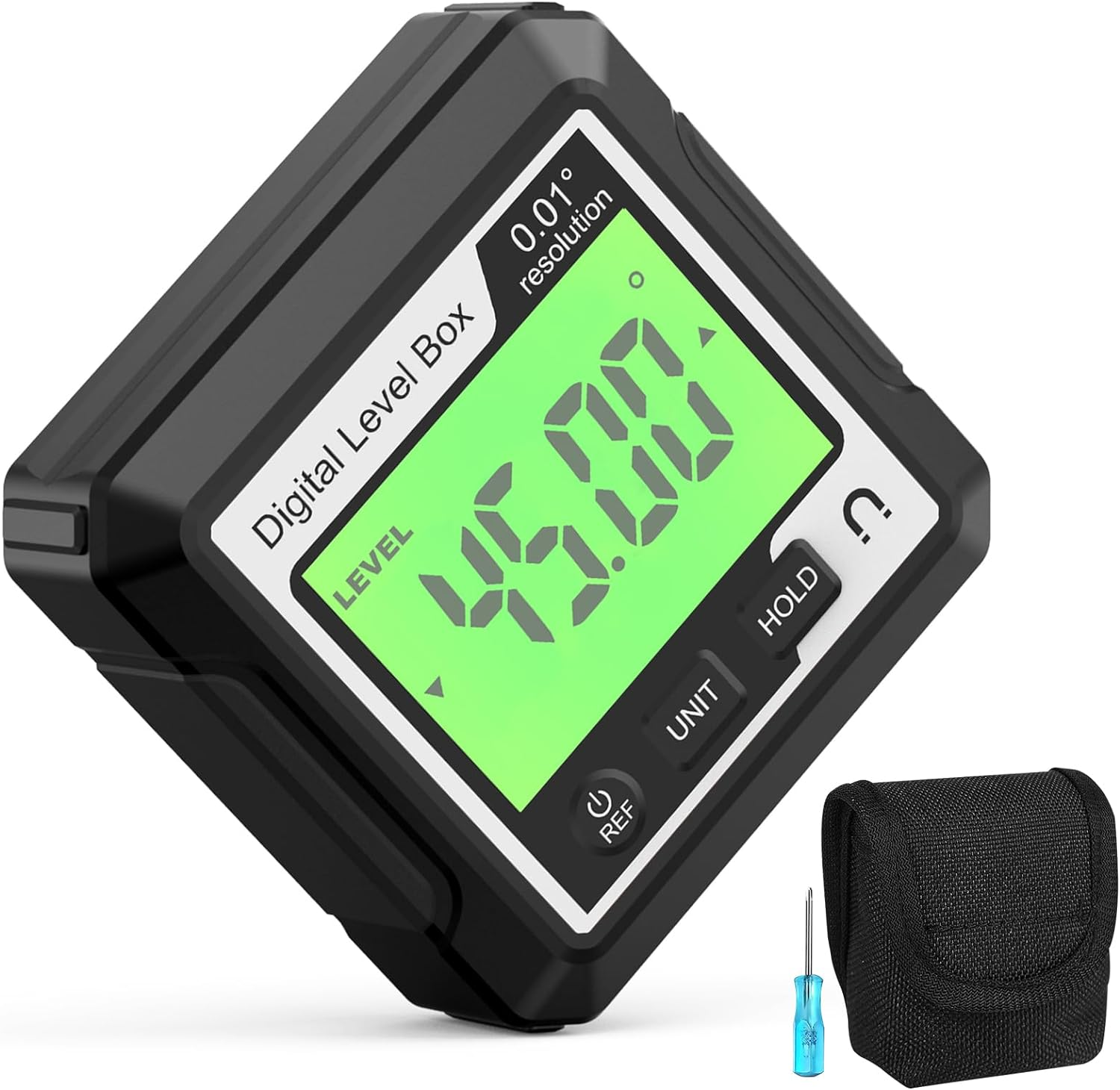 Abizarch Digital Angle Finder Gauge Magnetic,Lcd Digital Level Tool Protractor, Inclinometer Level Box Backlit Portable Angle Measurement Tool,Battery Operated Angle Finder for Carpentry Building