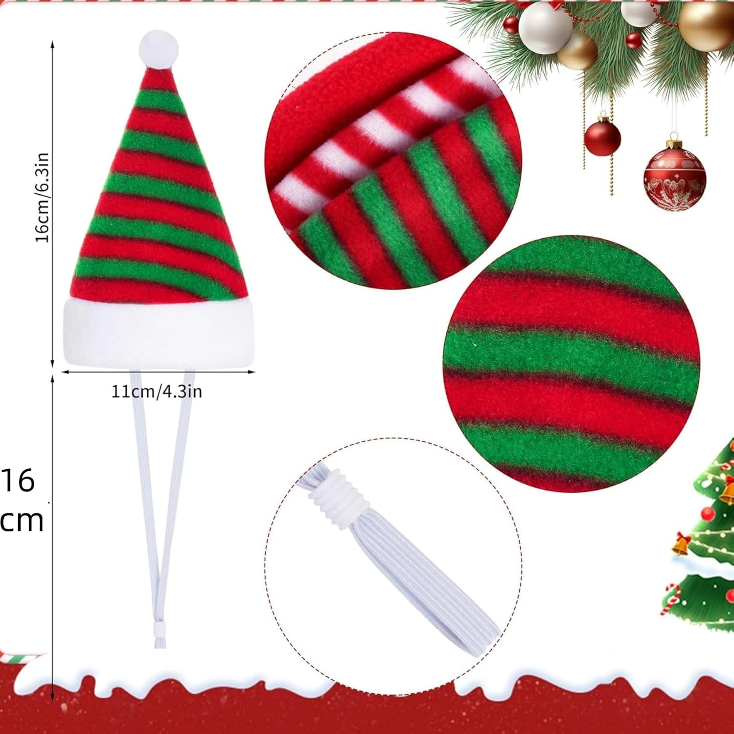 Itadaku 6 Pieces Pet Christmas Santa Hats, Striped Holiday Party Costumes for Cats and Dogs, Cute Dress-Up Accessories for Puppy and Kitten Christmas Cosplay image number 3
