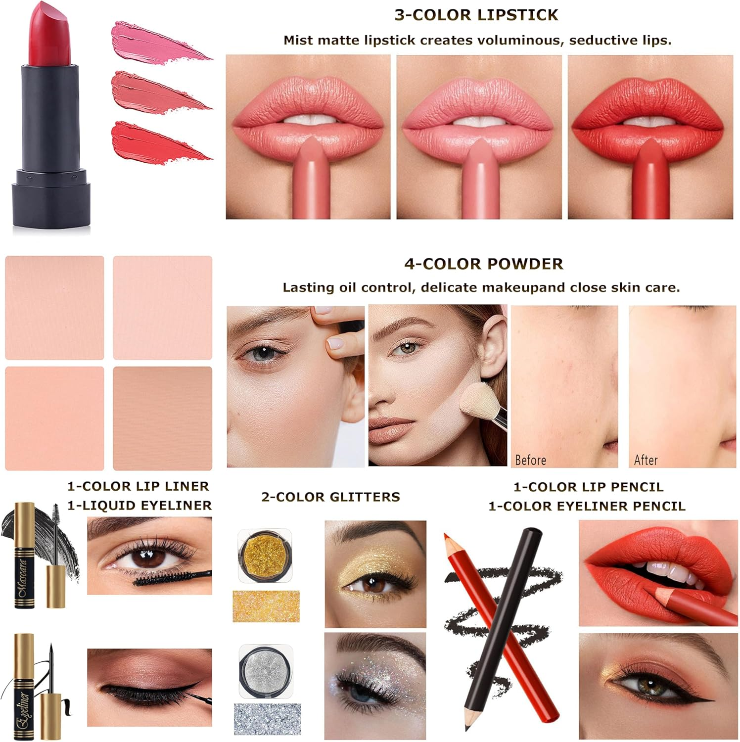 Hoorayeah All in One Makeup Kit - Makeup Sets for Women - Makeup Gift Set Include Eyeshadow Palette Lipstick Blush Concealer Face Powder Eyeliner Mascara Brush image number 6