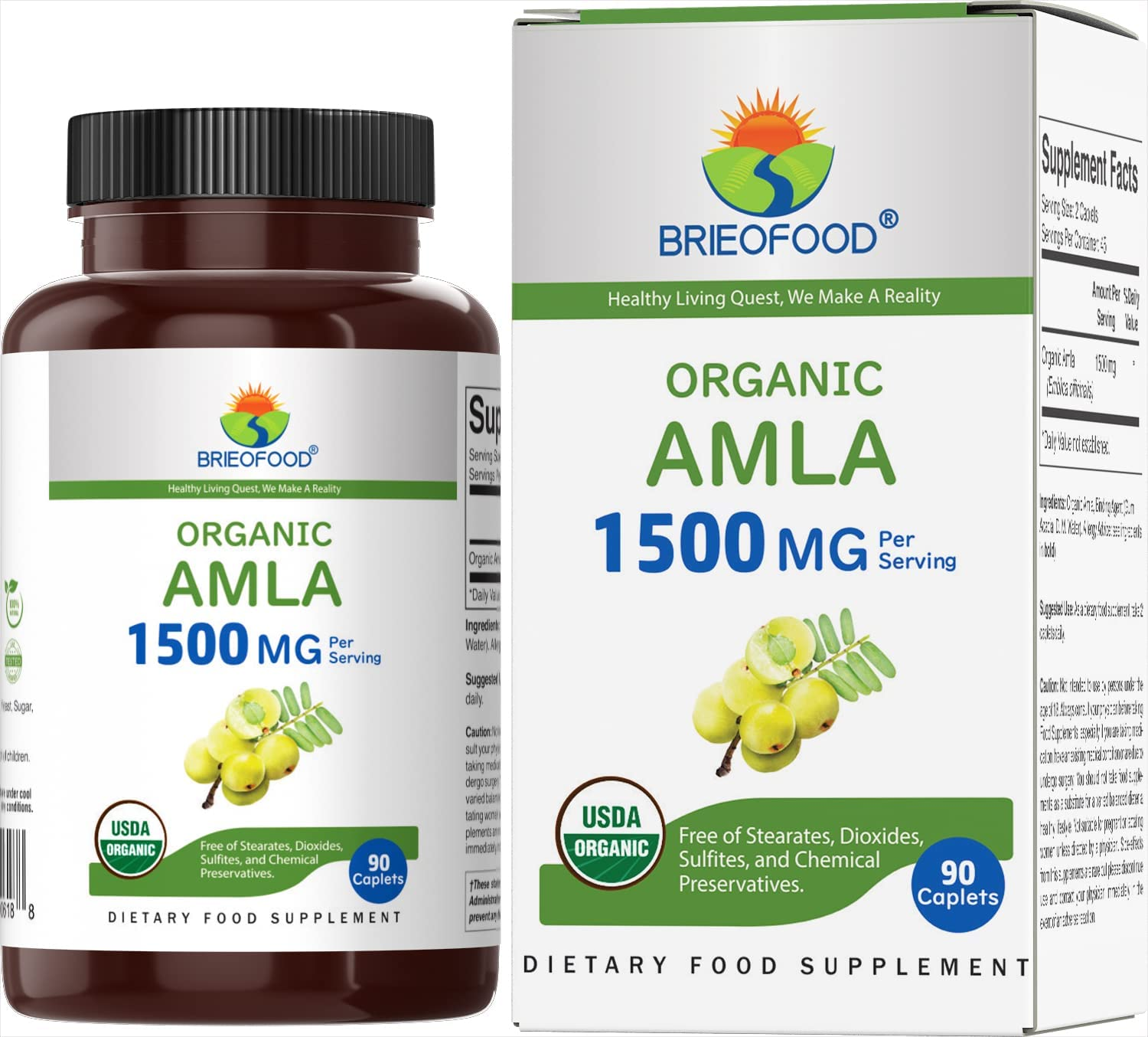 Brieofood Organic Amla 1500Mg, 45 Servings, Vegetarian, Gluten Free, 90 Vegetarian Tablets image number 5