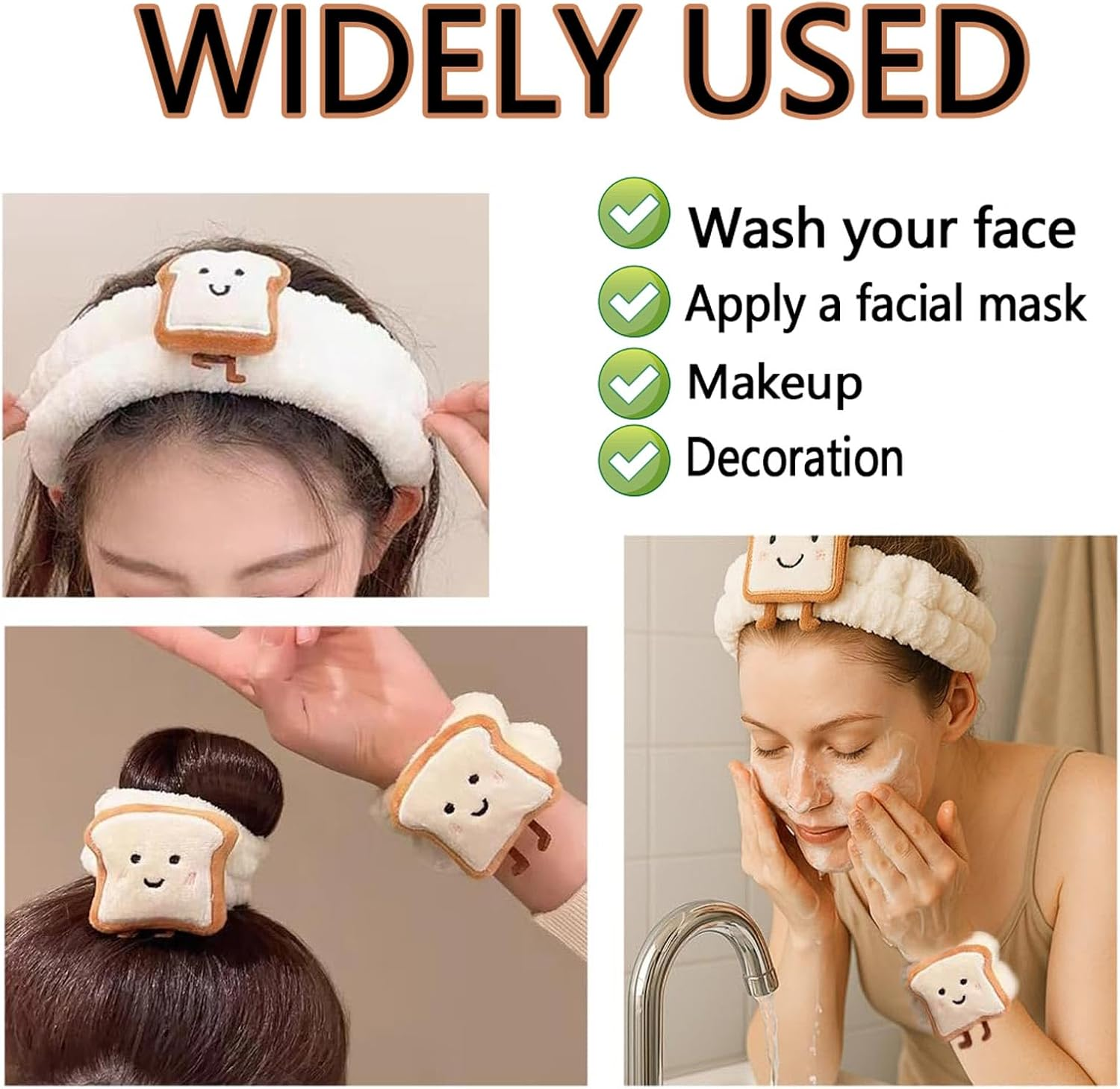 YUBBYSTU Wrist Bands Washing Face, Cosmetic Headband, Women'S Elastic Hair Bands for Skin Care, Elastic Headband, Dry Absorbent Wrist for Washing the Face