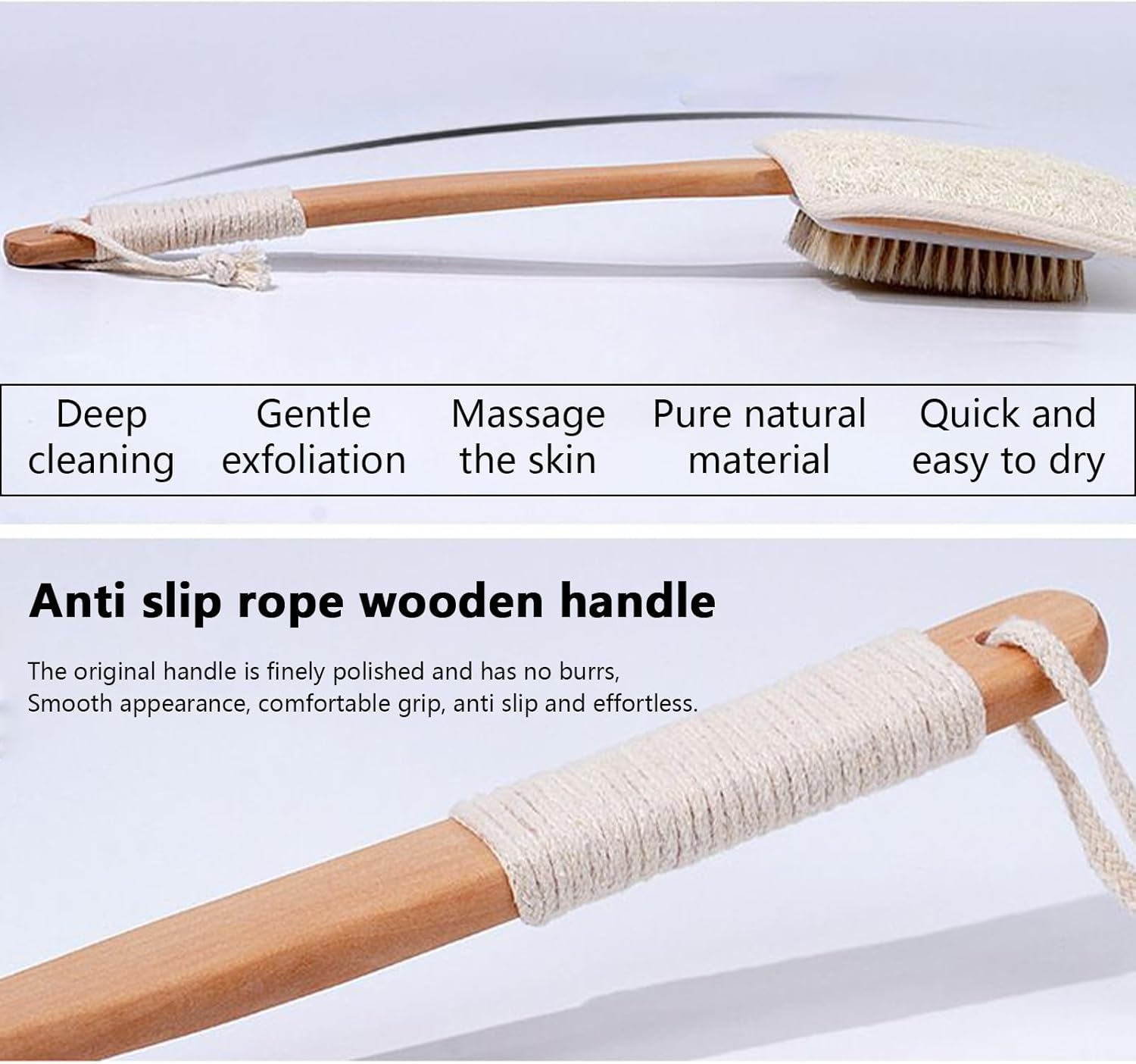 Furtryvl Loofah with Handle | Natural Loofah Bath Brush on a Stick with Luffa Sponge Pads Refills - Deep Cleaning Body Exfoliation Luffa Sponge for Father Mother Men Adults Family Friends image number 2