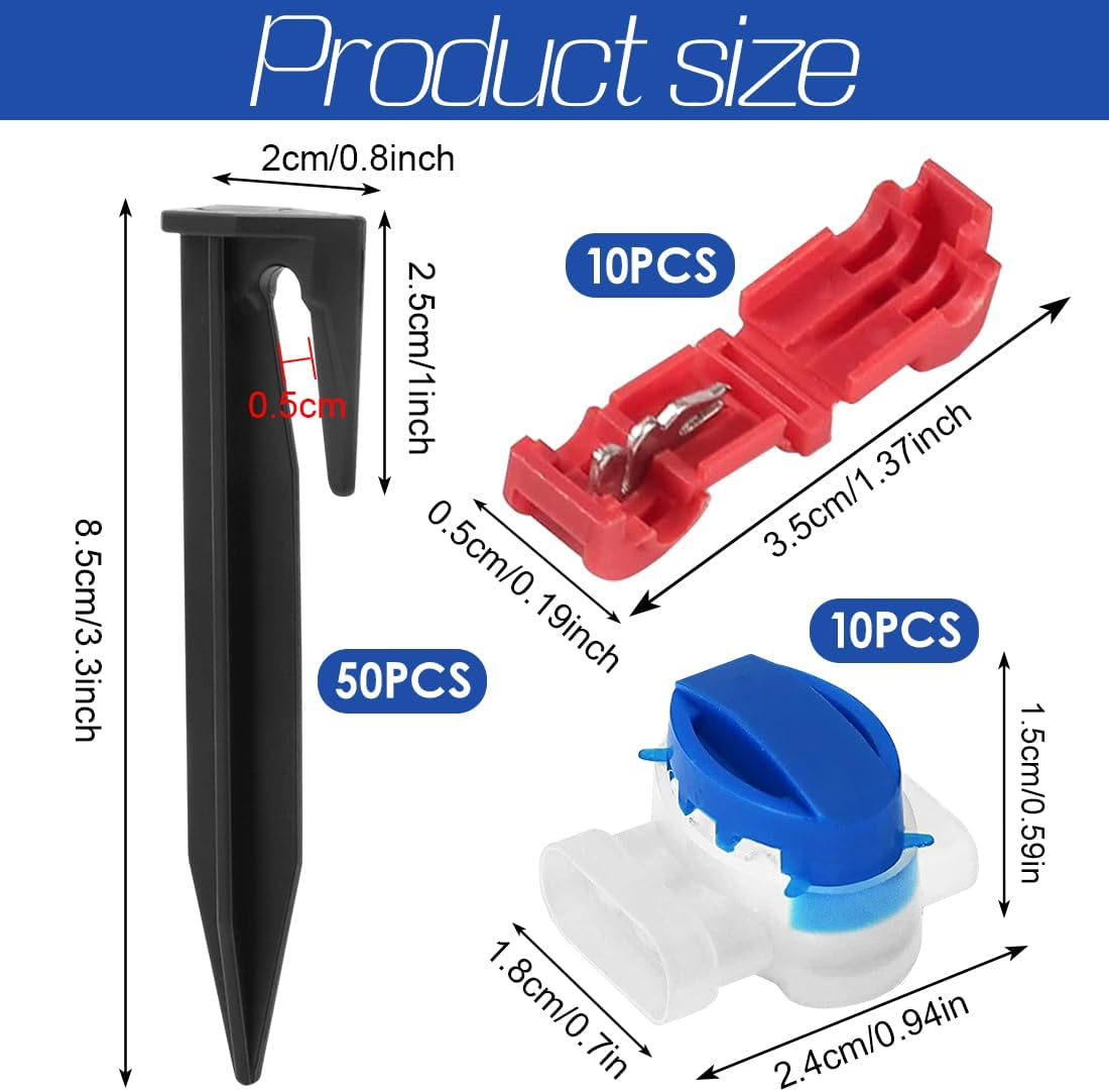 Yuragim Robotic Lawnmower Cable Connector, Lawn Mower Cable Accessory Set with 50 Pegs + 10 Connection Clamps + 10 Waterproof Cable Clamps, Robotic Lawnmower Accessories for Gardena Robotic Lawnmower image number 4