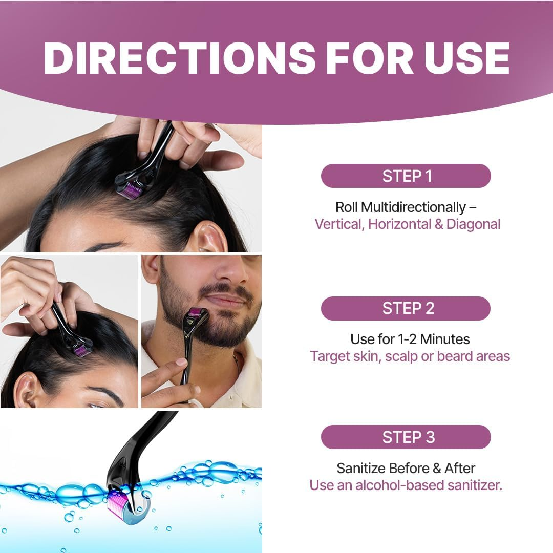 Sotrue Hair Growth Derma Roller 0.5 Mm with 540 Titanium Needles, Activates Hair Follicles, Repairs Damaged Hair, for Hair Fall & Hair Thickening, Reduces Acne Scars, Safe & Effective to Use image number 3