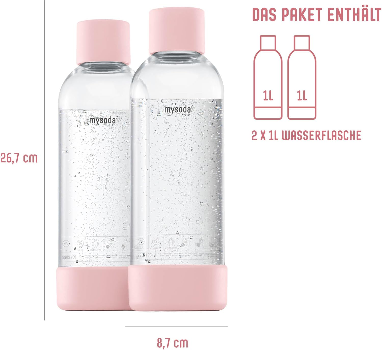 Mysoda: Water Carbonator Water Bottle, Bpa-Free Plastic, with Quick-Lock Quick Release, Wood Composite Detailing, 2 X 1L - Pink image number 5