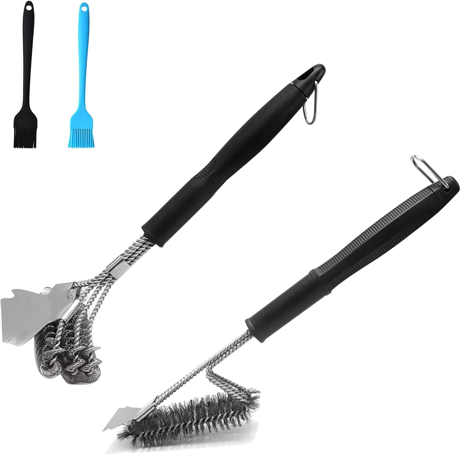 Grill Brush and Scraper Bristle Free, 2 Pack Stainless Steel BBQ Brushes with Handle for Grill Cleaning, Ideal Barbecue Accessorie for All Grill Types (Comes with 2 BBQ Oil Brushes)