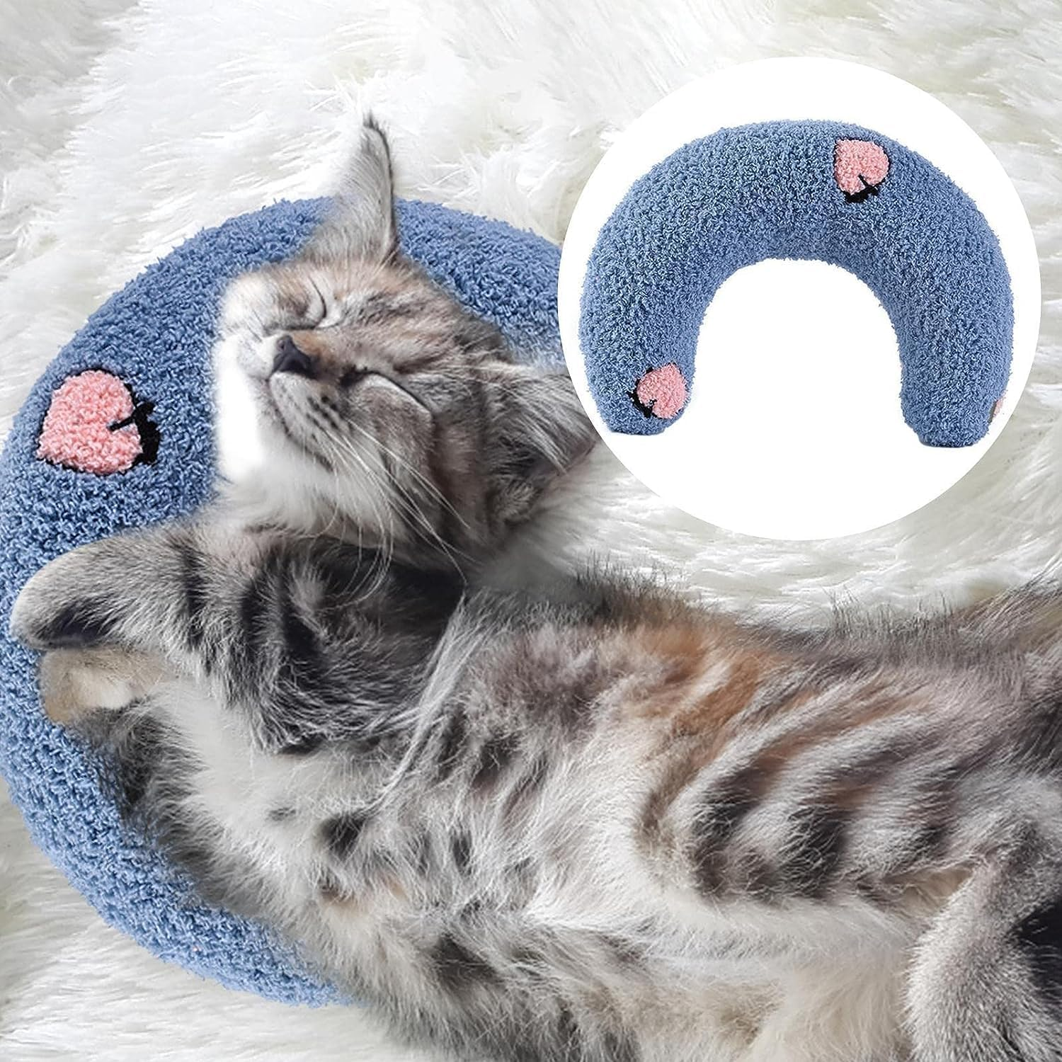 Small Pillow for Cats Head | Fashion Neck Protector Deep Sleep Puppy U-Shaped Pillow - Half Donut Cat Pillow for Cats Bed Mat, and Small Dogs Puppy image number 2