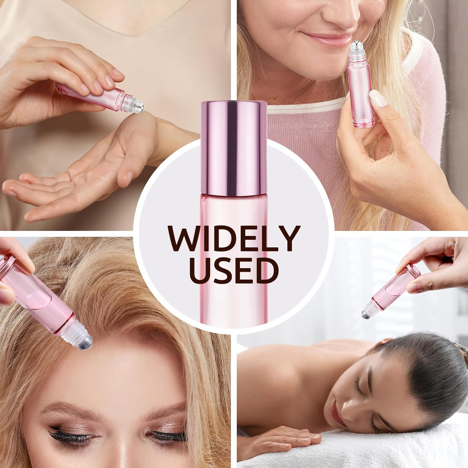 4 Pack Pink Glass Essential Oil Roller Bottles, 10Ml Empty Refillable Rollerballs with Pink Caps - Travel Roll-On Containers for Perfume & Essential Oils image number 1