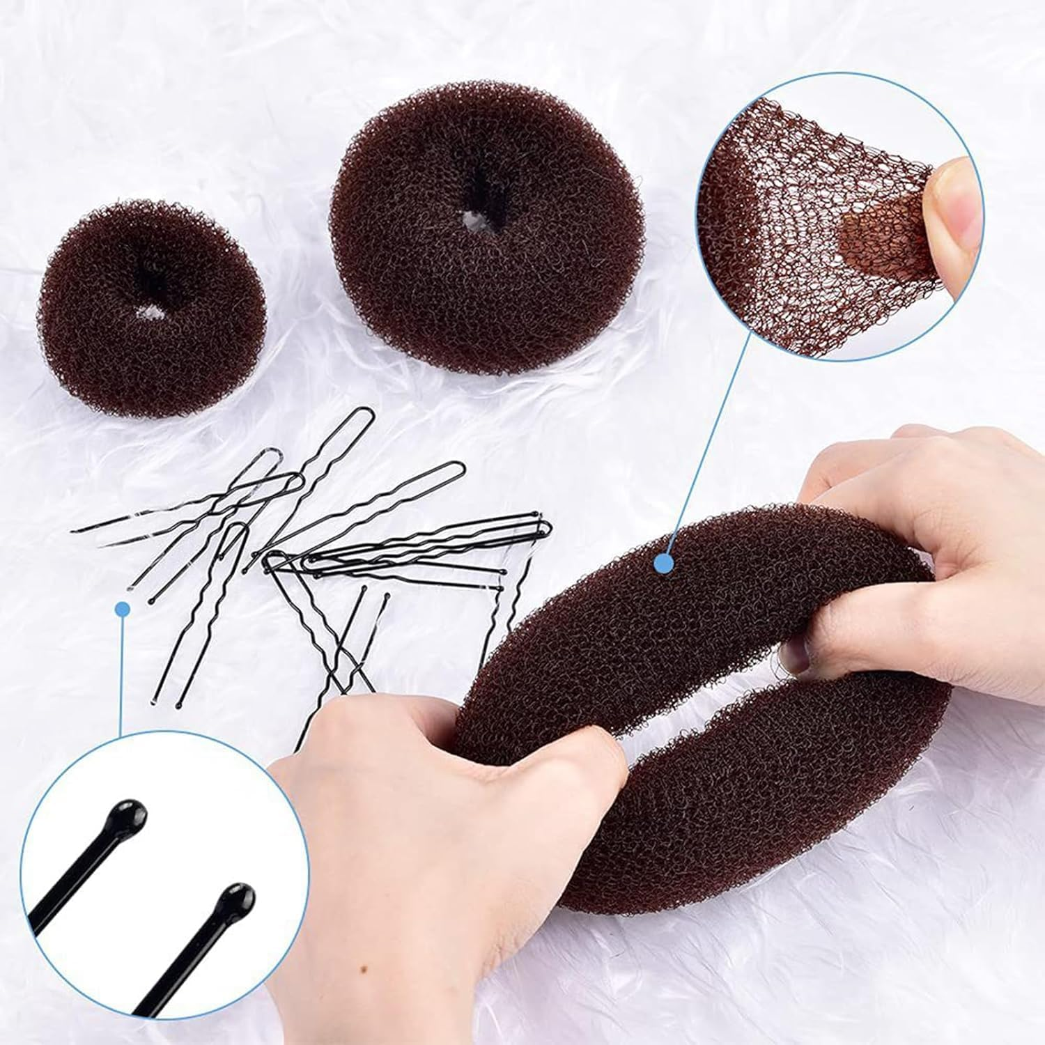 Donut Hair Bun Maker Set - 7 Pieces Ring Style Bun Makers with Elastic Bands & Hair Pins | Easy 5-Second Updos & Secure No-Slip Grip for Women, Teens, Kids | Perfect for School, Party, Wedding, Yoga image number 1