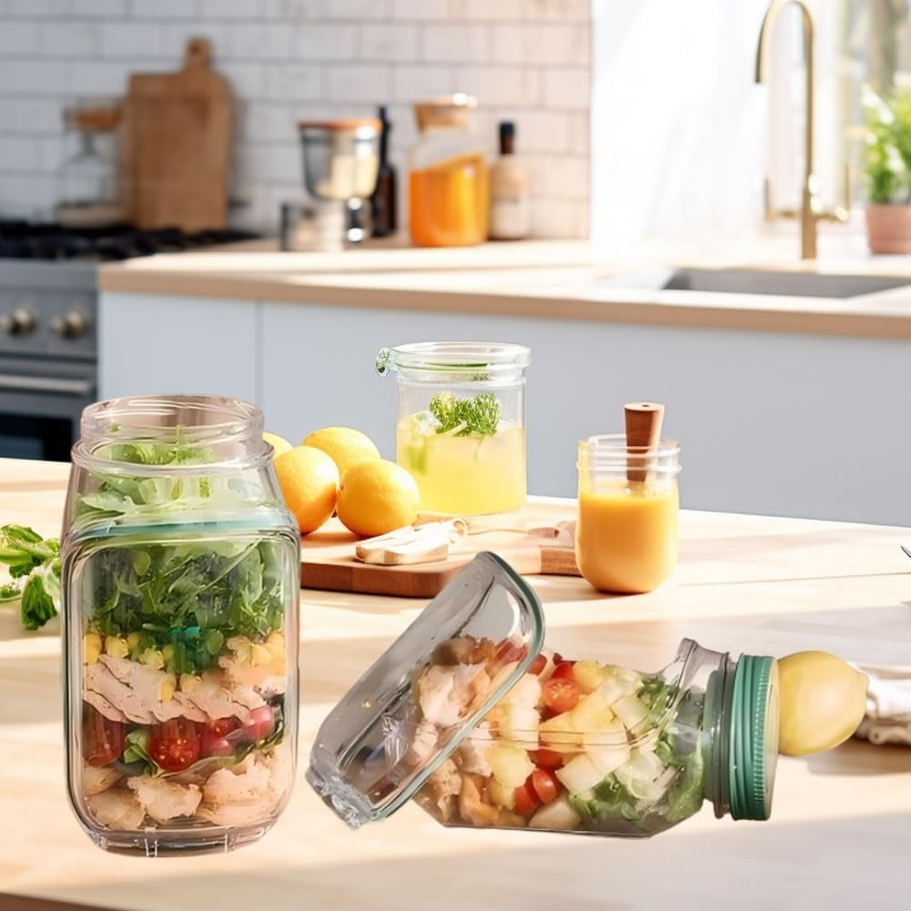 2Pcs Salad Jar, Salad Mason Jars with Side Open, Portable Salad Container, Leakproof Snack Box with Lid, Separate Sauce Box for Meal Prep Home Outdoor Travel image number 1