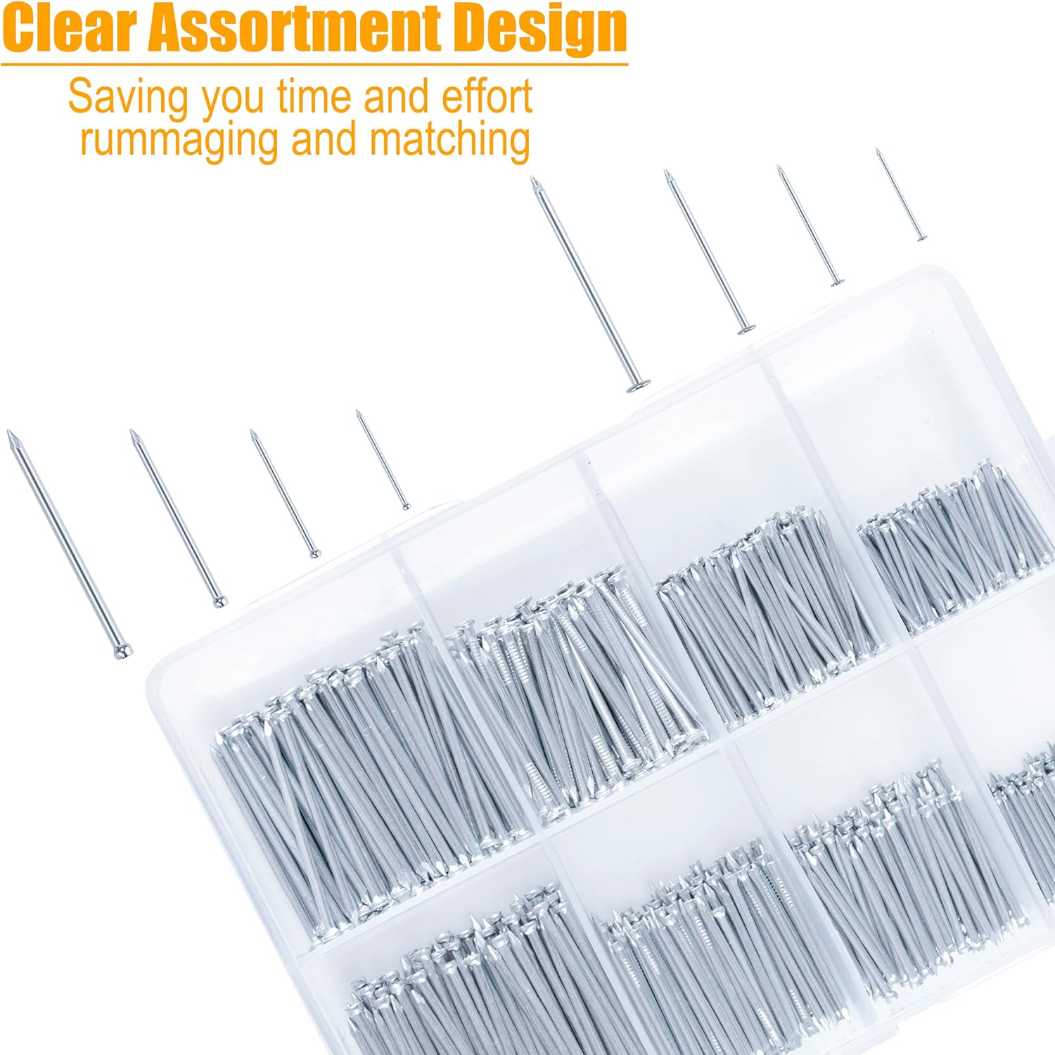 KURUI 560Pcs Small Nails for Hanging Pictures Assortment Kit & 8Oz Small Hammer, Mini Hammer Set with Hardware Nails Assorted Set, 280 Wall Nails & 280 Finishing Nails image number 2