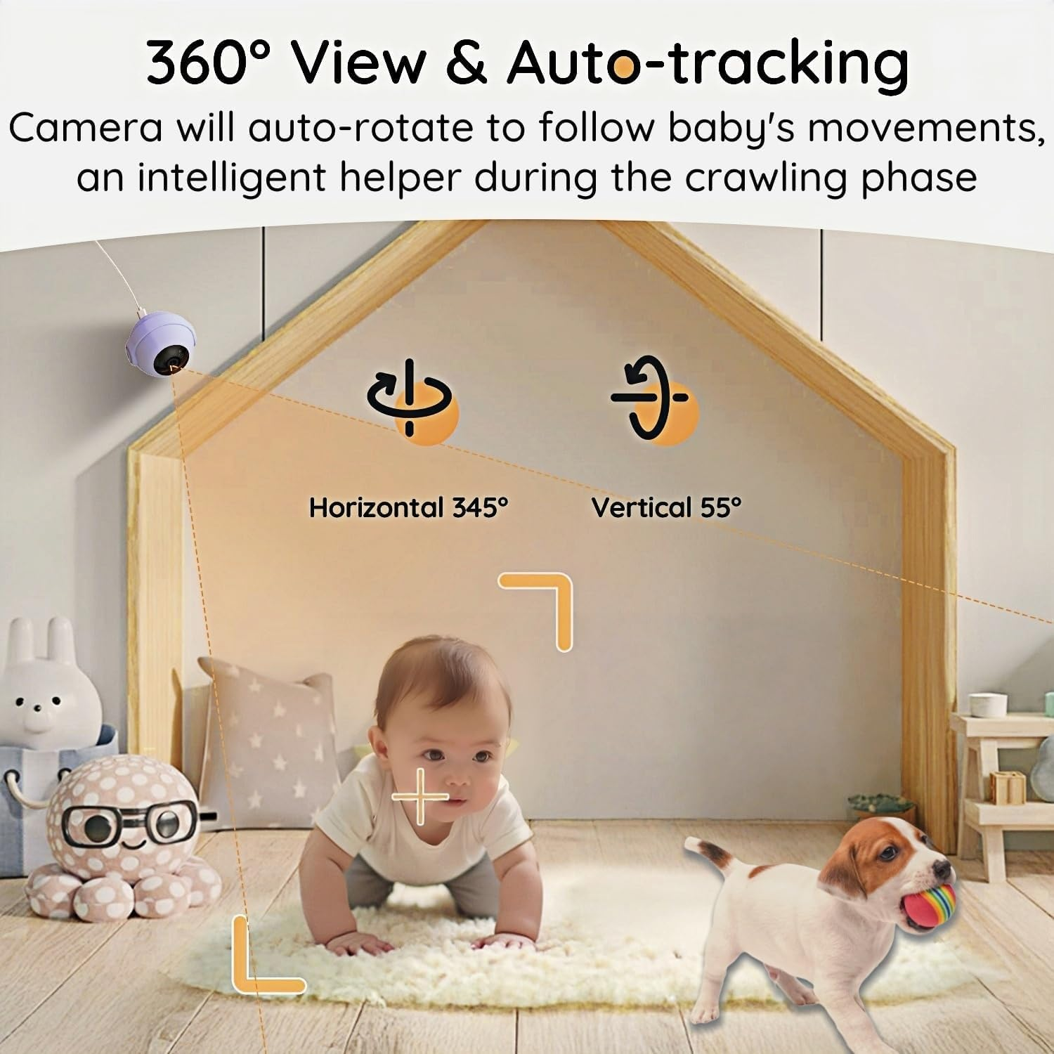 BOIFUN 2K Baby Monitor with 5" Screen & Smart App Control, Wifi Video Camera 360&deg; Auto Tracking, AI Motion & Cry Detection, Night Vision,Temper & Humidity Detection, 2-Way Talk, Long Battery Life image number 1