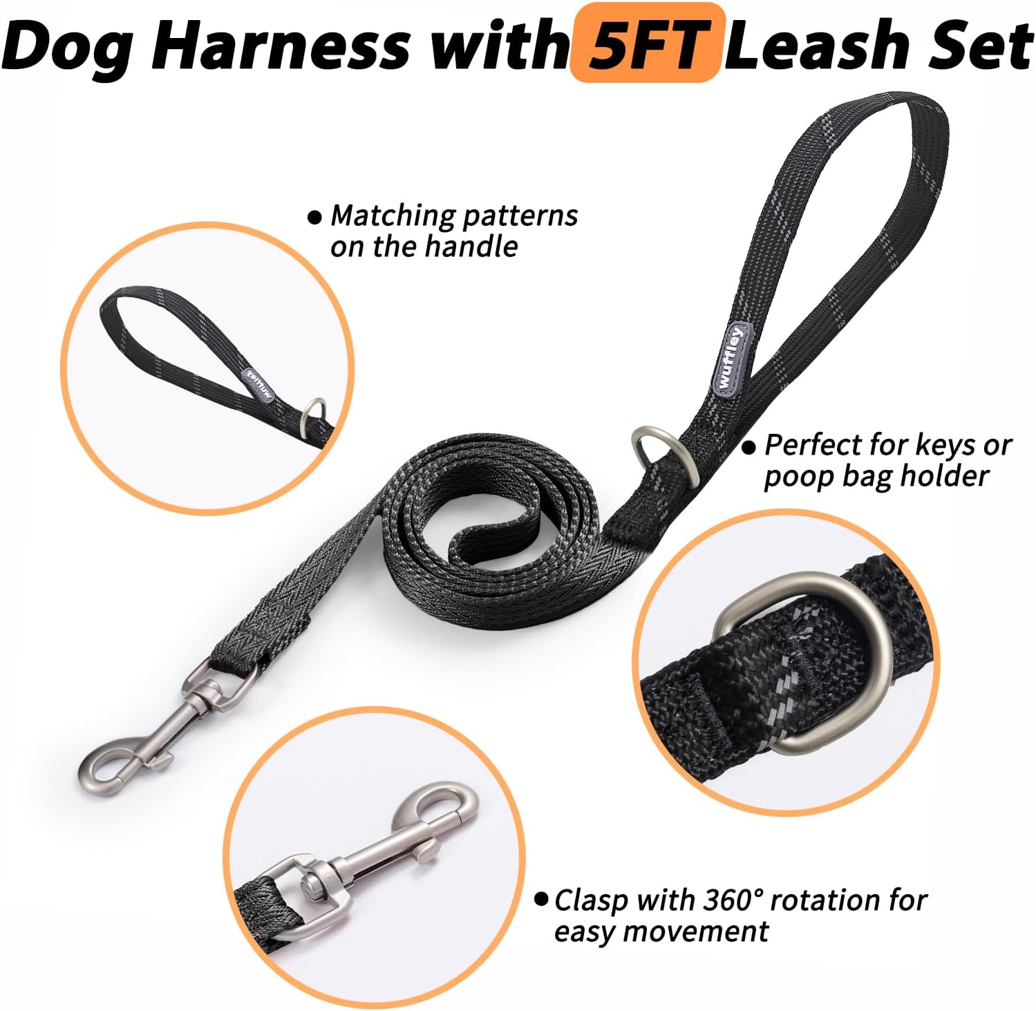 Dog Harness and Lead Set, No Pull Harness for Dogs, anti Pull Harness with Handle and 2 Patches, Reflective Lightweight Pet Harness for Outdoor Training Walking and Running (Black, XS) image number 4