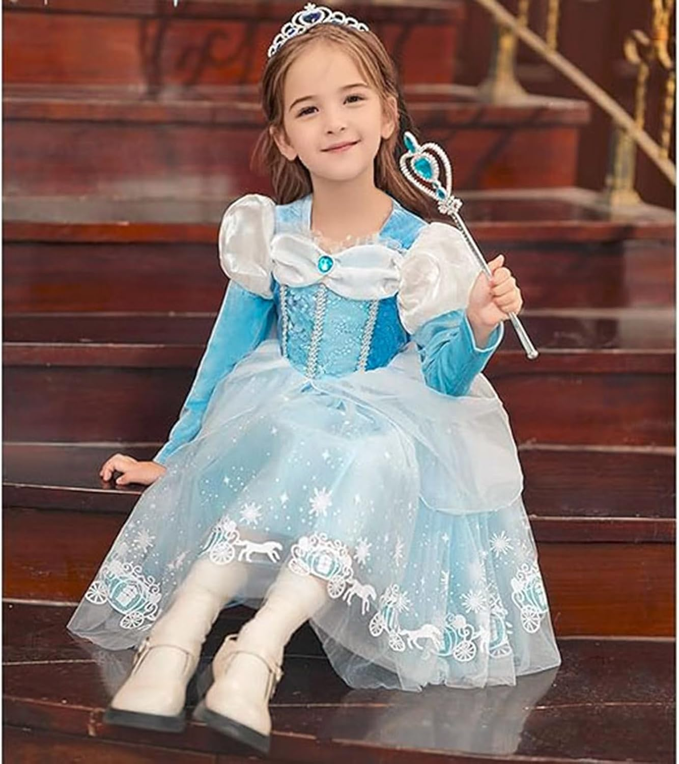 Princess Dresses for Girls Little Kids Blue Princess Costume Cosplay Outfit Birthday Halloween Prom Party Dress Up image number 1