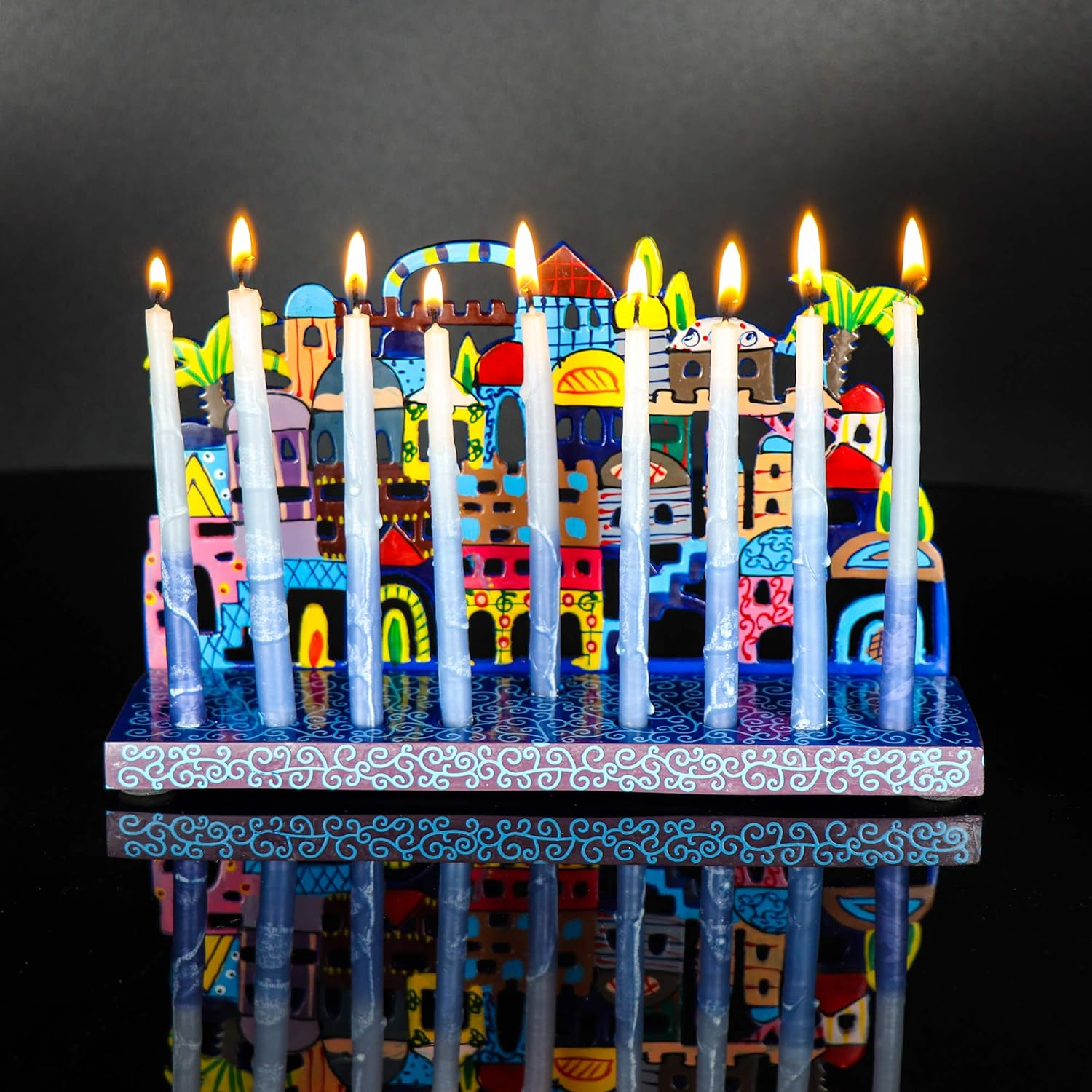 Jerusalem Laser Cut Metal Hanukkah Menorah by Yair Emanuel image number 2