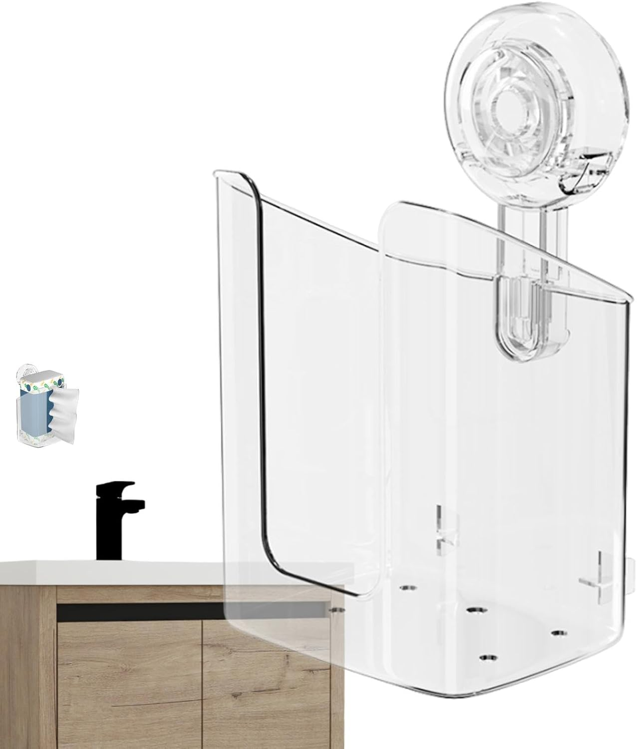 Wipes Dispenser for Bathroom | Suction Cup Clear No Punching Wall Mounted Wipes Box Flushable,Toilet Wipes Holder, Wipes Container for Bathroom Kitchen Bedroom