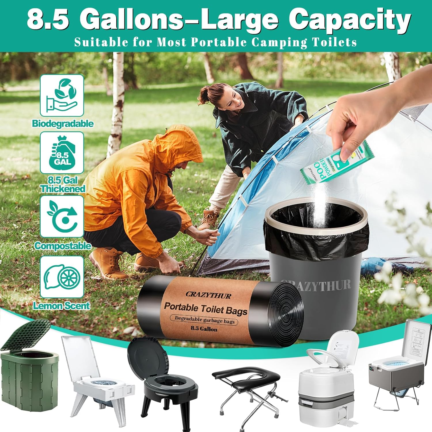 Portableportable Toilet Gel, Poo Powder for Portable Toilet, Camping Toilet Gel, Pee Powder, Portable Toilet Powder for Outdoor Camping and Hiking Toilet Gel Powder image number 4