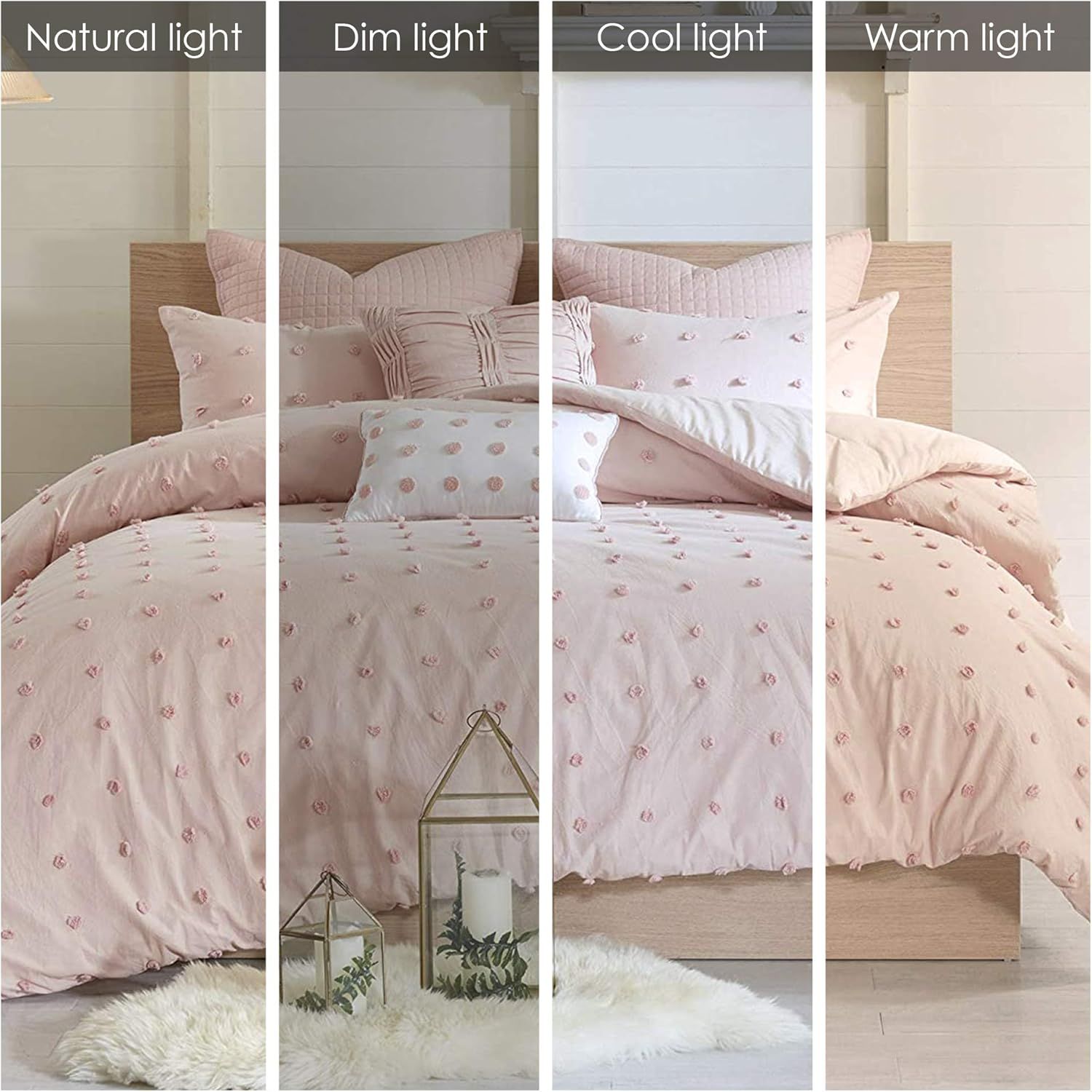 Urban Habitat Duvet Set 100% Cotton Jacquard, Tufts Accent, Shabby Chic All Season Cover for Comforter, Matching Shams, Decorative Pillows, Full/Queen (88 in X 92 In), Pink 7 Piece image number 1