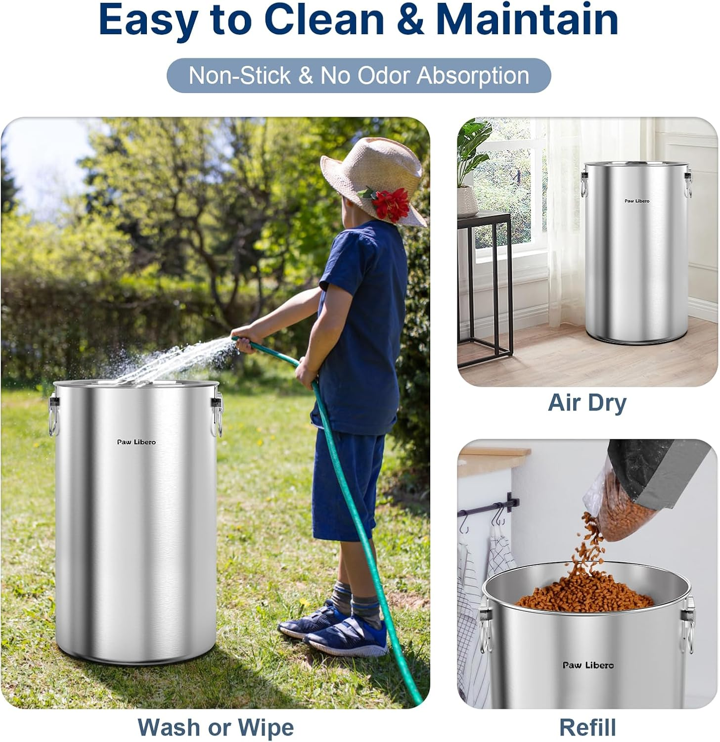 35 Lbs Stainless Steel Dog Food Storage Container with Airtight Wooden Lid & Ceramic Bone Handle, Large Metal Dog Food Bin for Dogs & Cats, Keep Fresh, Easy to Clean image number 2