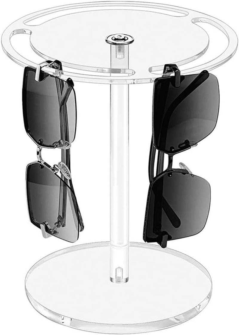 AIMALL Acrylic Glasses Storage Rack, 360 Degree Rotating Eyeglasses Display Shelf, Available in Black and Transparent