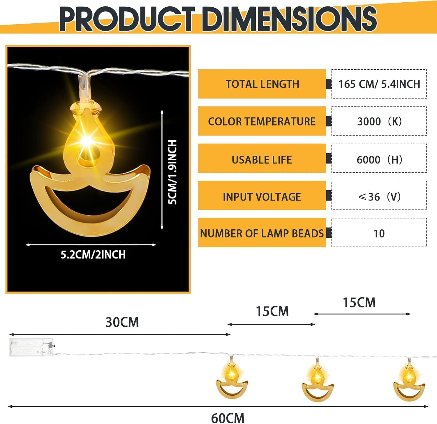 Tarpop 5.4 Ft Diwali String Lights, Warm White Decorative Starry String Lights Led Festival Lights Diya Fairy Lights for Diwali Wedding Party Indoor Outdoor Bedroom Lights Decoration image number 4