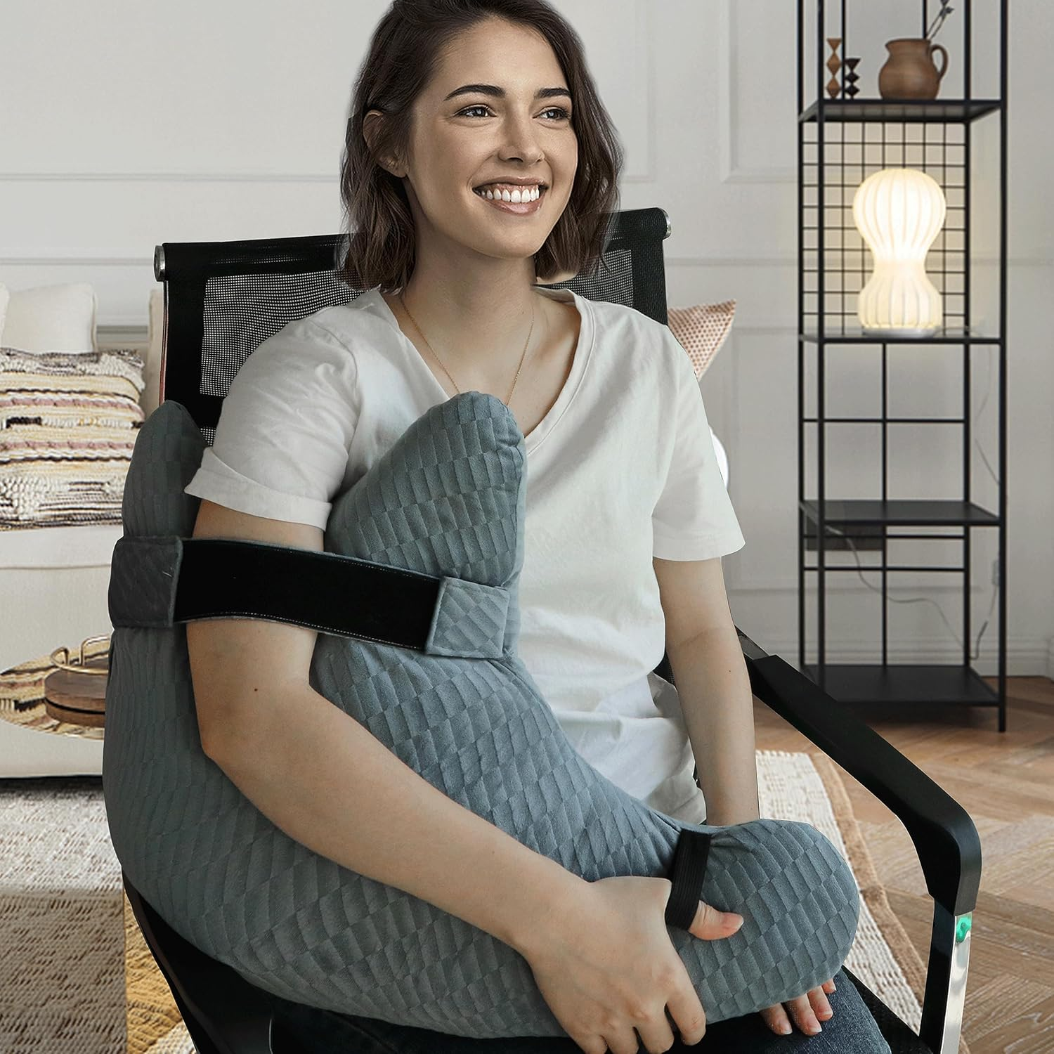 Shoulder Surgery Pillow, Shoulder Pillow for Shoulder Pain, Rotator Cuff Pillow, Arm Pillows for Adults after Surgery, Side Sleeper Pillow for Neck and Shoulder Pain Relief (Black with Strap)