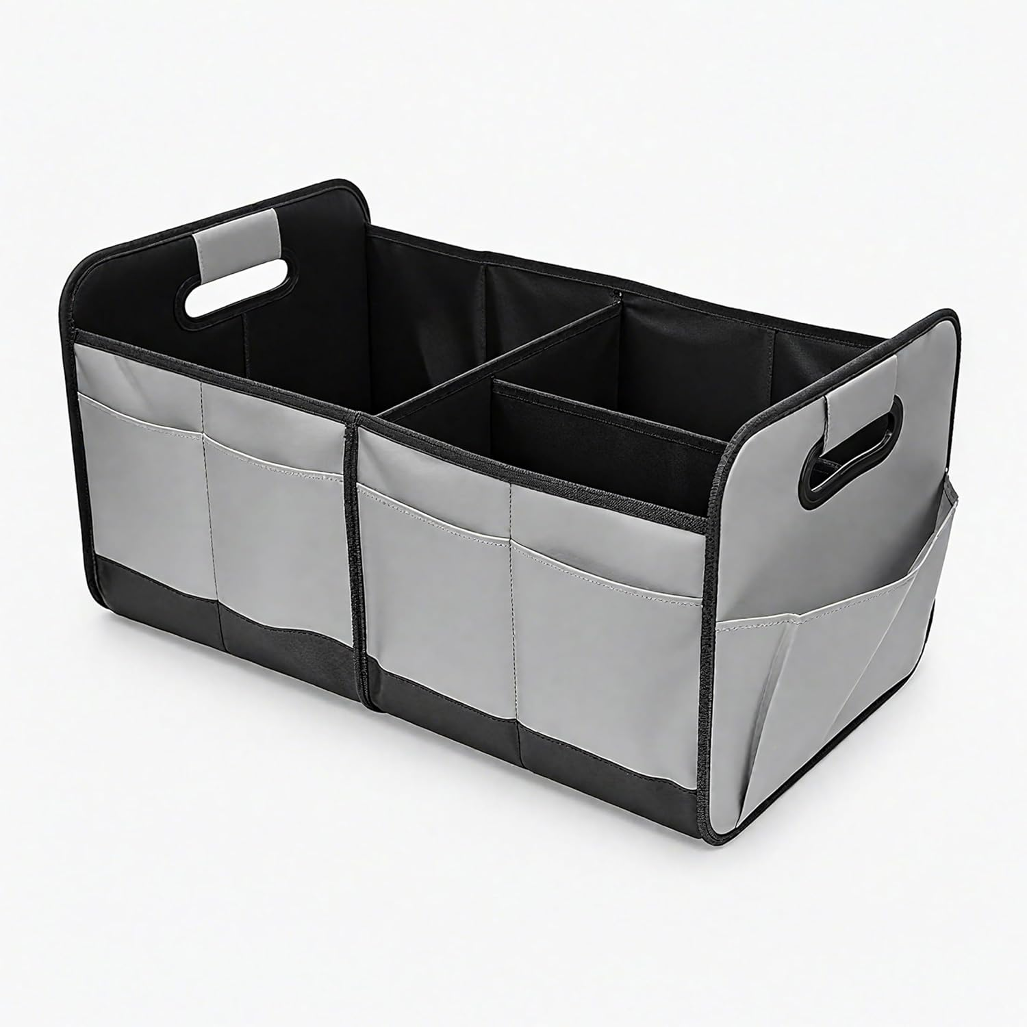 Car Boot Organiser Non-Slip - Large Collapsible Trunk Storage Box for SUV & Groceries - Heavy Duty Oxford Fabric Cargo Tidy with Dividers (Black)