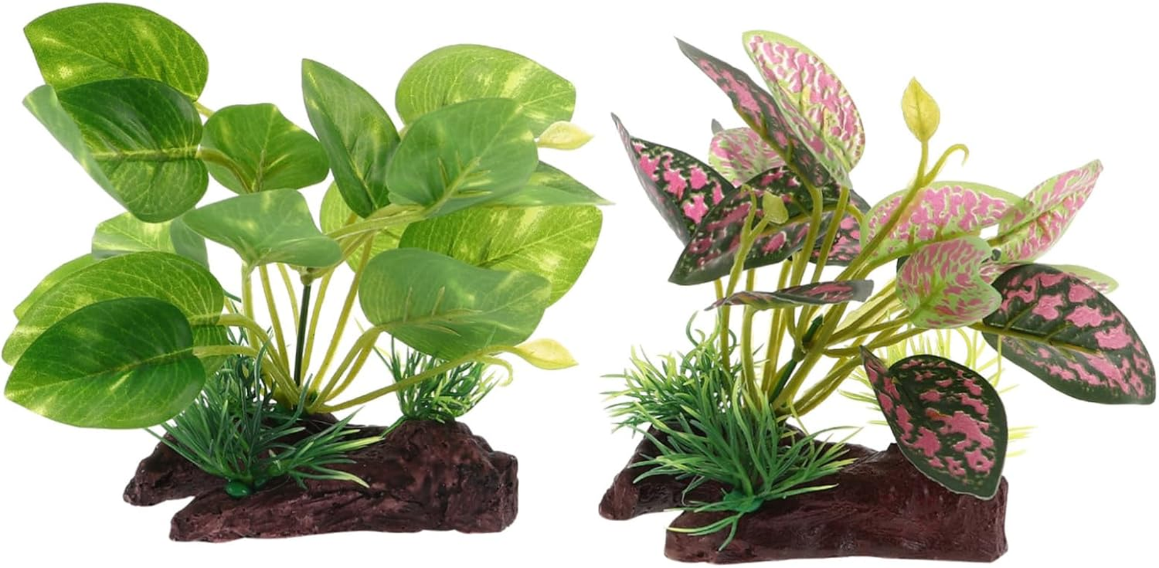 GANAZONO 2Pcs Simulated Aquatic Plants Artificial Fish Tank Decorations Fake Water Grass Leaves for Reptile Terrarium Habitat Turtle Tank Accessories image number 1