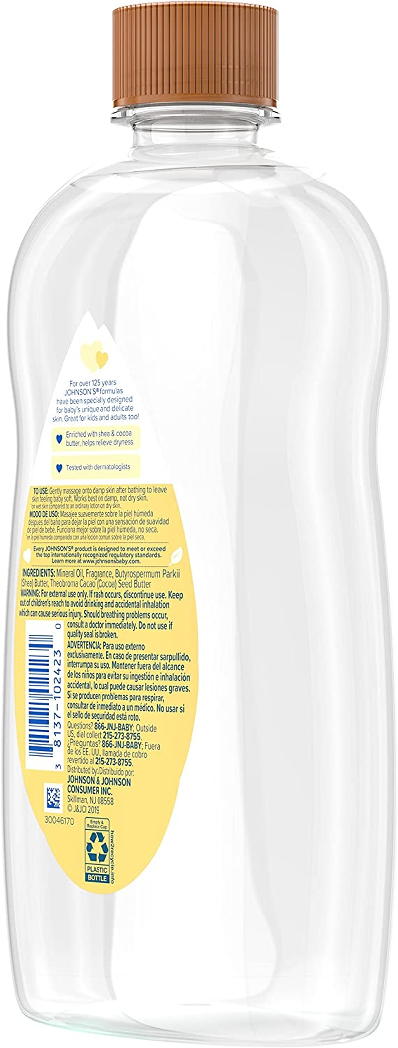 Johnson'S Baby Oil, Mineral Oil Enriched with Shea & Cocoa Butter to Prevent Moisture Loss, Hypoallergenic, 20 Fl. Oz image number 4