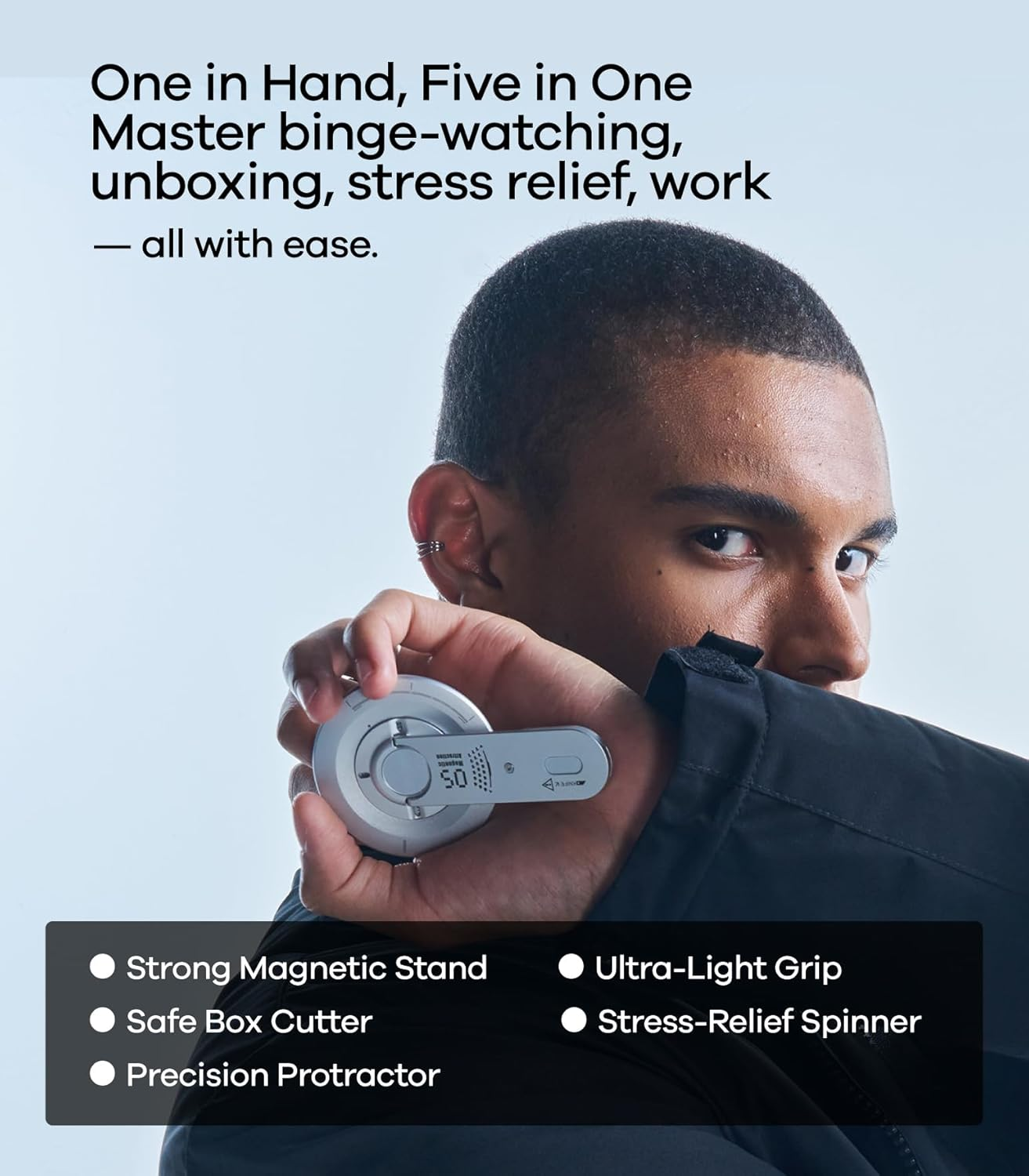 Aulumu G05 Air for Magsafe Grip Stand | Rotation Angle Adjustment |Aluminium Alloy Ultra Light & Ultra Thin | with Box Opener- Black - Silver image number 7