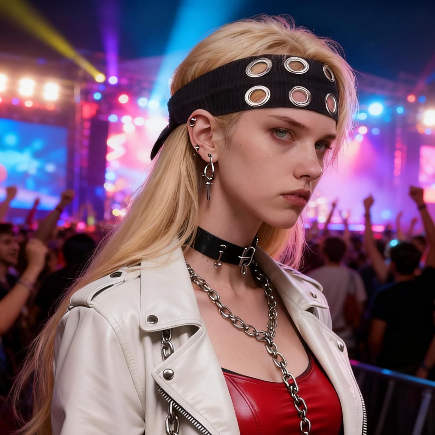 Punk Grunge Wide Hair Bands Women Hollow Eyelets Elastic Headband Hair Band with Rivets Wide Punk Rock Headband with Stretch for Women Fitness Yoga and Running