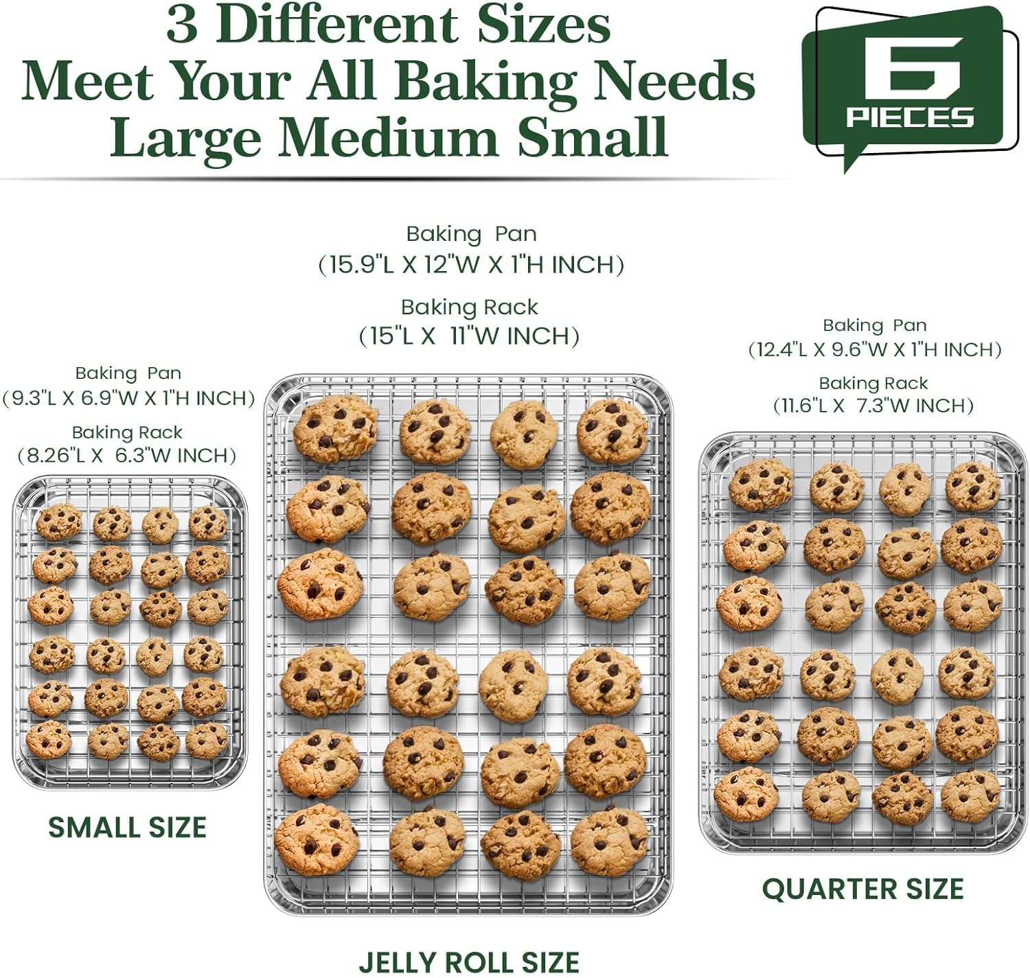 Baking Sheet with Wire Rack Set: 3PCS Stainless Steel Cookie Pans 9 12 16 Inch with 3PCS Cooling Racks - Nonstick Cooking Tray for Oven Heavy Duty and Dishwasher Safe