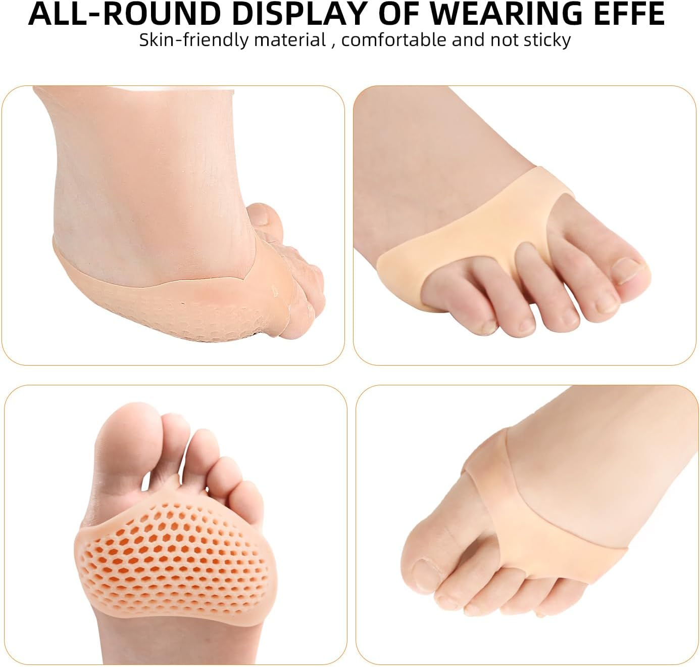 Potao Metatarsal Pads 4 Pairs Ball of Foot Cushions for Women and Men,Foot Pads for Pain Relief for Shoes Pads, Bunion Forefoot Pads, Foot Cushion for Ball of Feet (Beige)