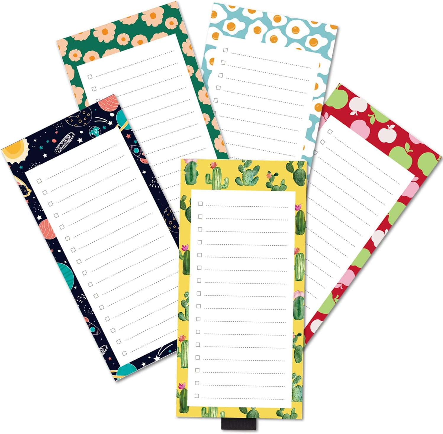 5 Pack Full Magnetic Notepads for Fridge with Pen Holder, Nature Universe Theme, 6" X 3", 50 Sheets, Magnet Memo Pad for Fridge, Locker, File Cabinet, to Do List, Grocery Shoppin