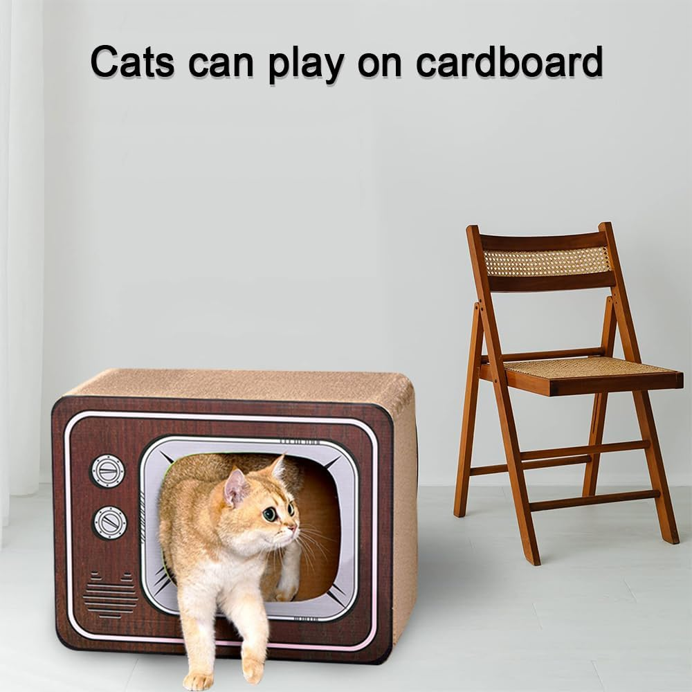 TOMVAES Radio Cat Scratcher Cardboard Lounge Bed Cat Scratching Board Durable Board Pads Prevents Furniture Damage Cat Scratchers & Play House for Cat Birthday,Wood (M, Radio) image number 2
