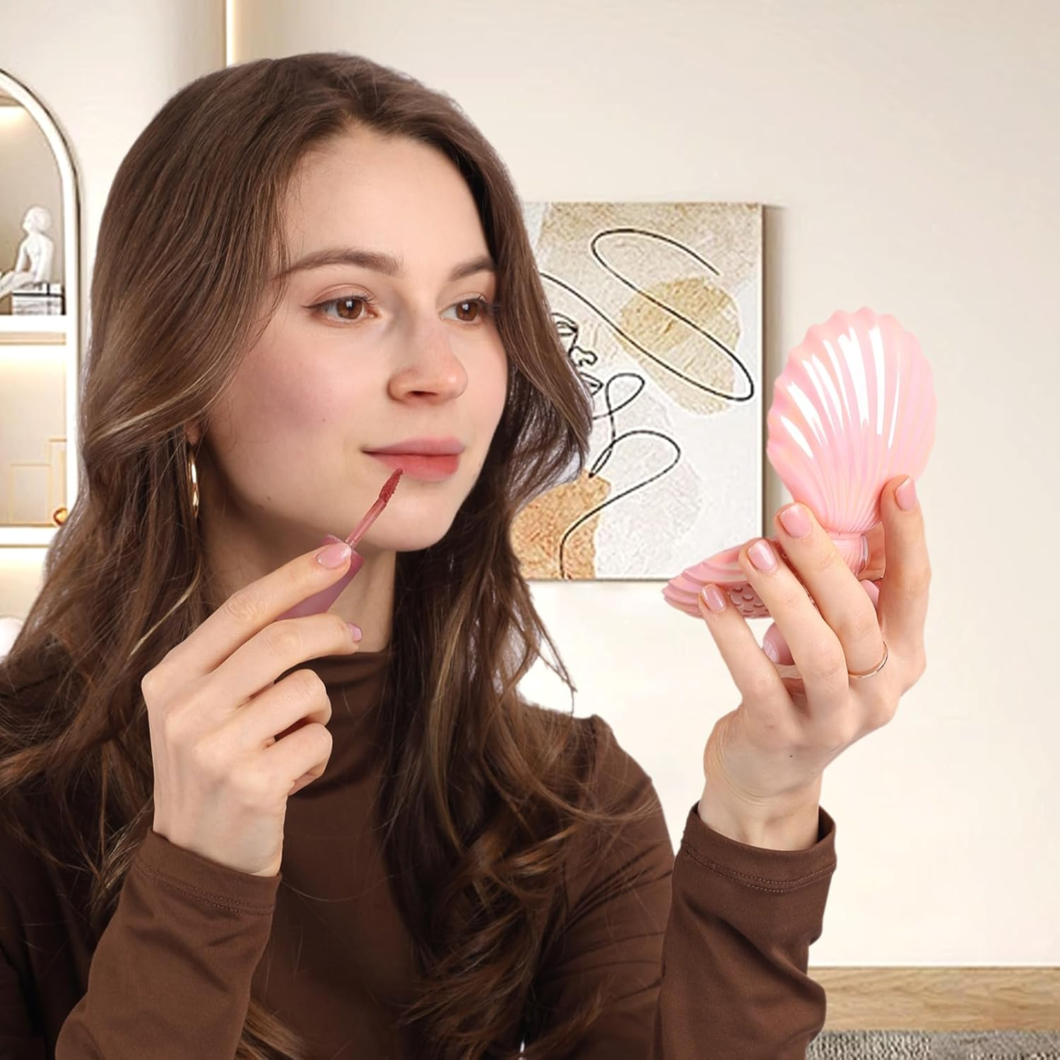 Maji Mama Foldable Travel Hair Brushes with Mirror Shell Shape Portable Folding Pocket Hair Brush Mini Hair Comb Compact Size Hair Massage Comb (Pink) - Pink image number 6