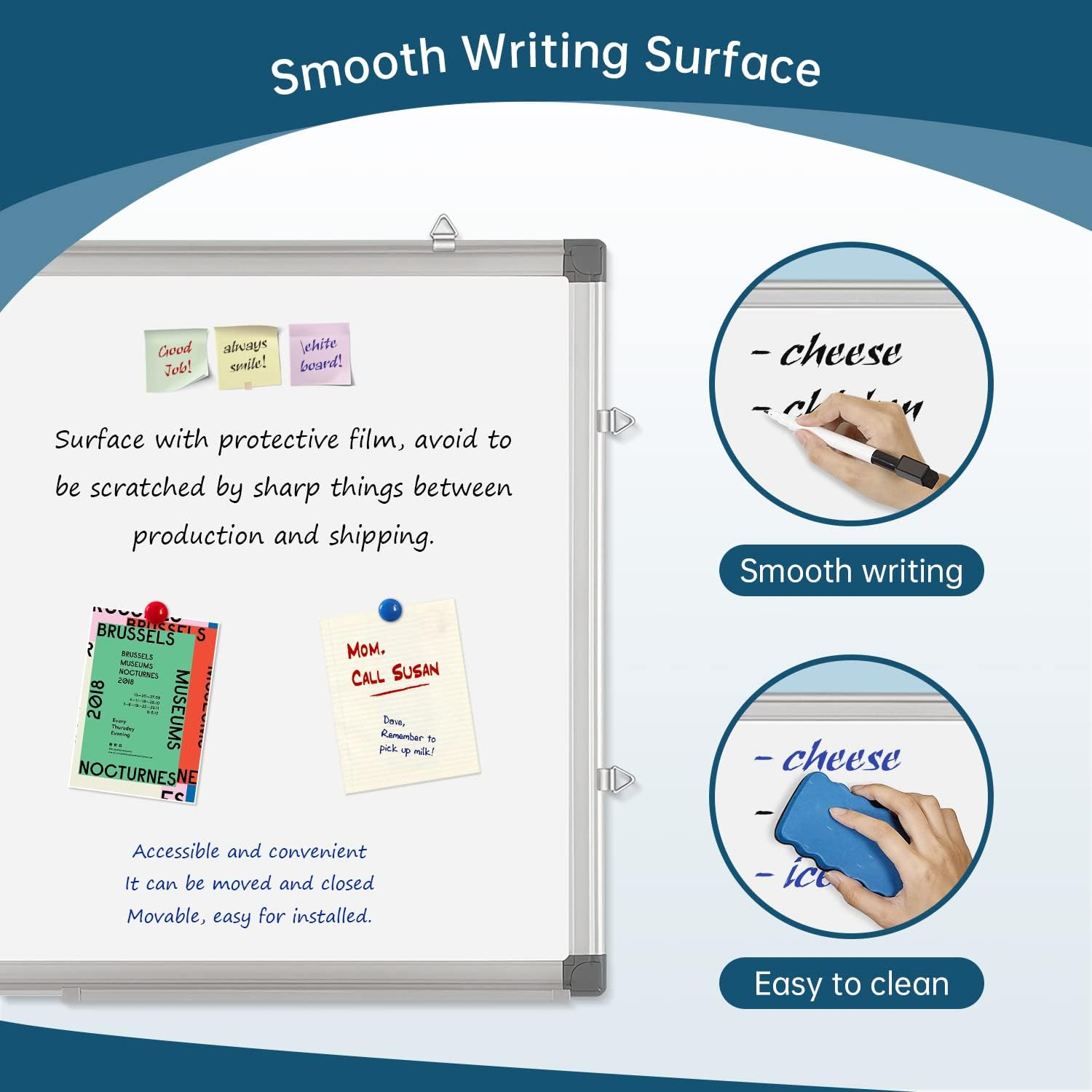 Magnetic Whiteboard Wall Hanging Dry Erase White Board, 60 X 45 CM Writing Boards for Office School and Home