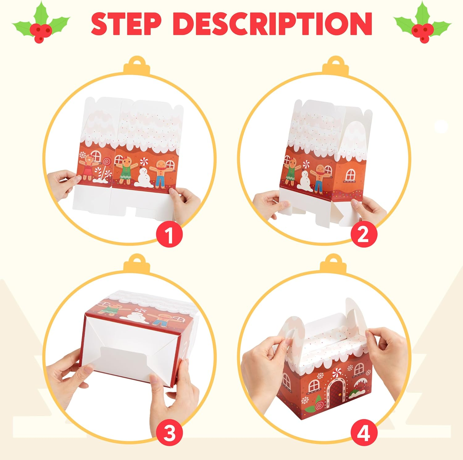 JOYIN 24 PCS Christmas Cookie Boxes, Christmas 3D House Cardboard Treat Boxes for Holiday Xmas Goody Gift, Goodie Paper Boxes, School Classroom Party Favor Supplies, Candy Treat image number 1