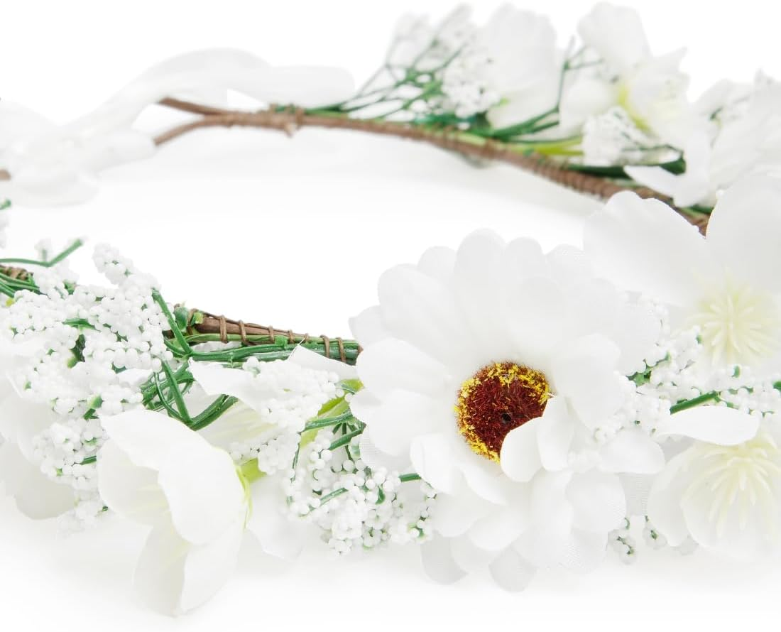 Radhu & Kabby Tiara for Women | Flower Head in White Colour | Elegant Floral Crown Headband for Birthdays, Photoshoots, and Special Occasions | Adjustable Hair Accessory